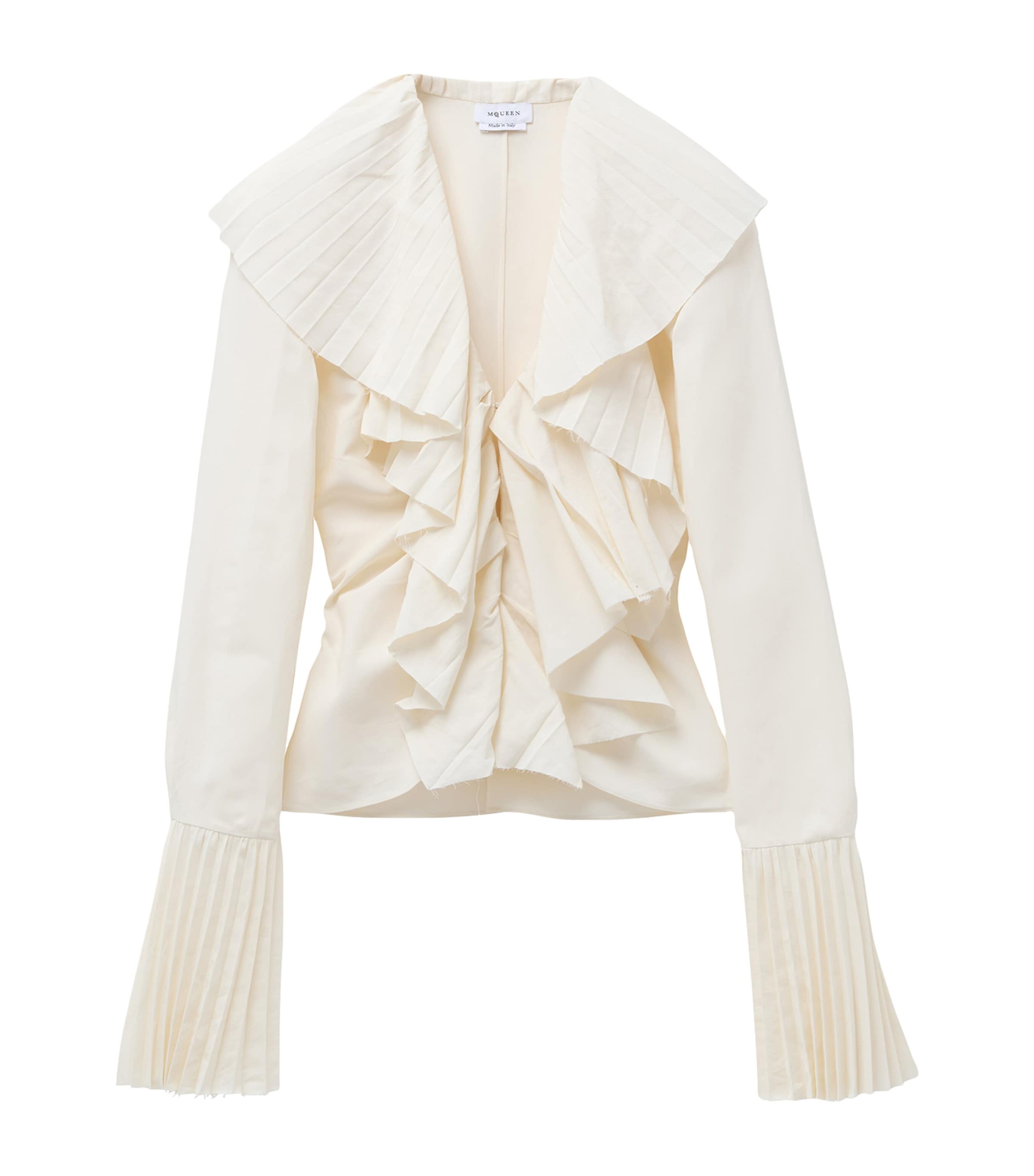 Alexander Mcqueen Plissé Ruffle-neck Blouse In White