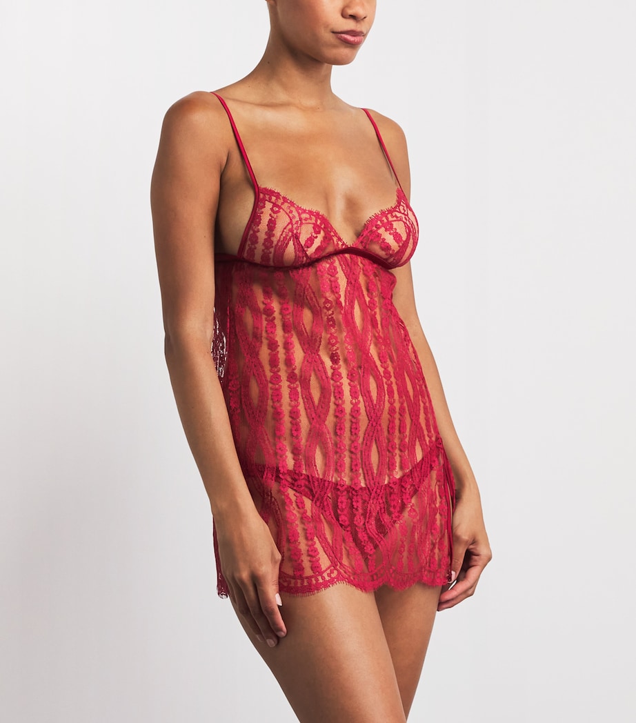 Coco De Mer Womens Lace Renata Slip Dress Ruby Image 2