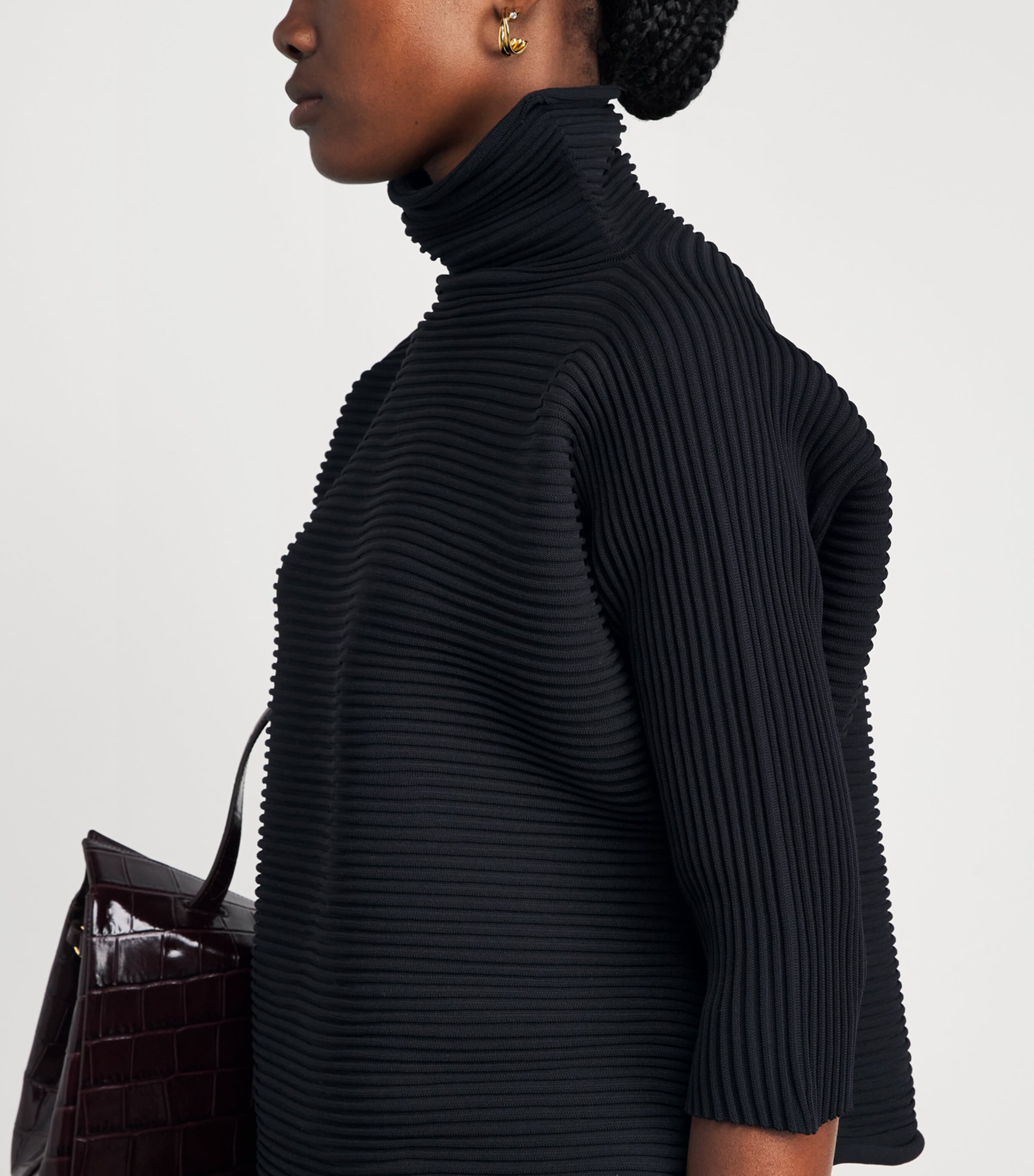 Pleats Please Issey Miyake Black Zigzag-Knit High-Neck Sweater