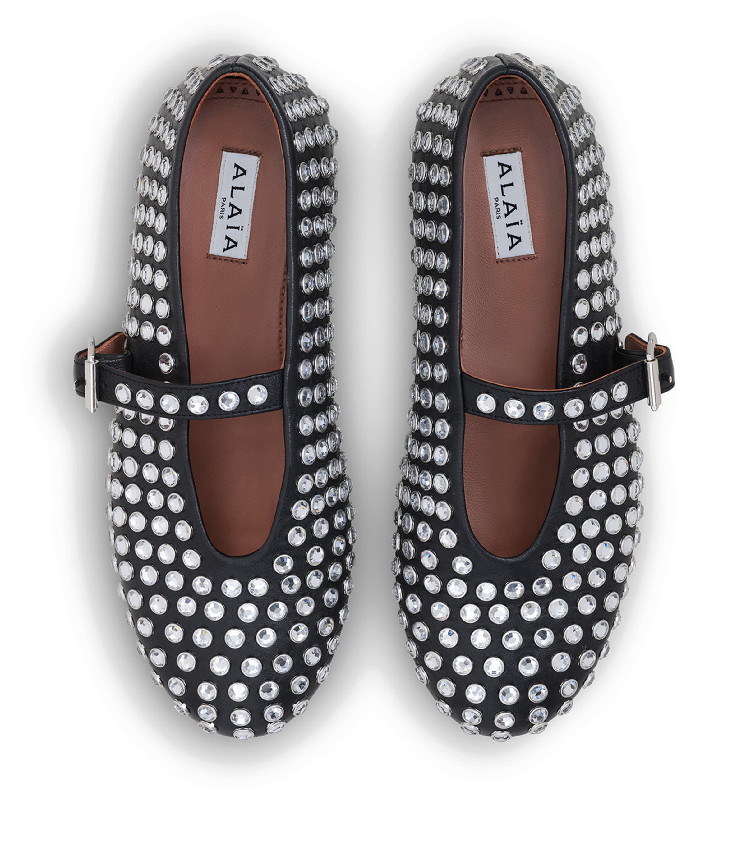 Alaïa Womens Lambskin Embellished Ballet Flats Noir Image 3