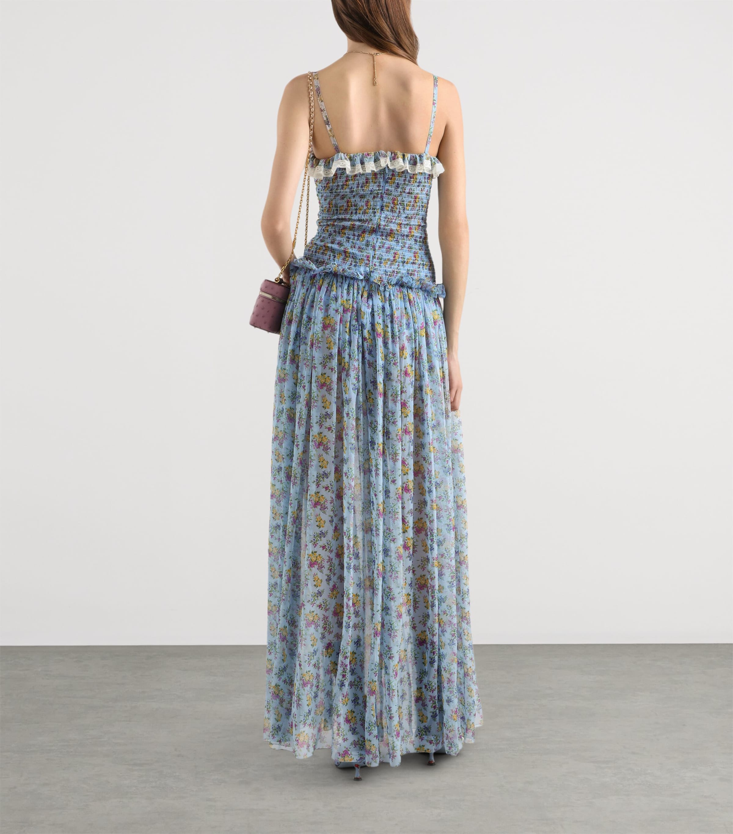Dolce&Gabbana Womens Silk-Cotton Shirred Floral Maxi Dress Fior Image 3