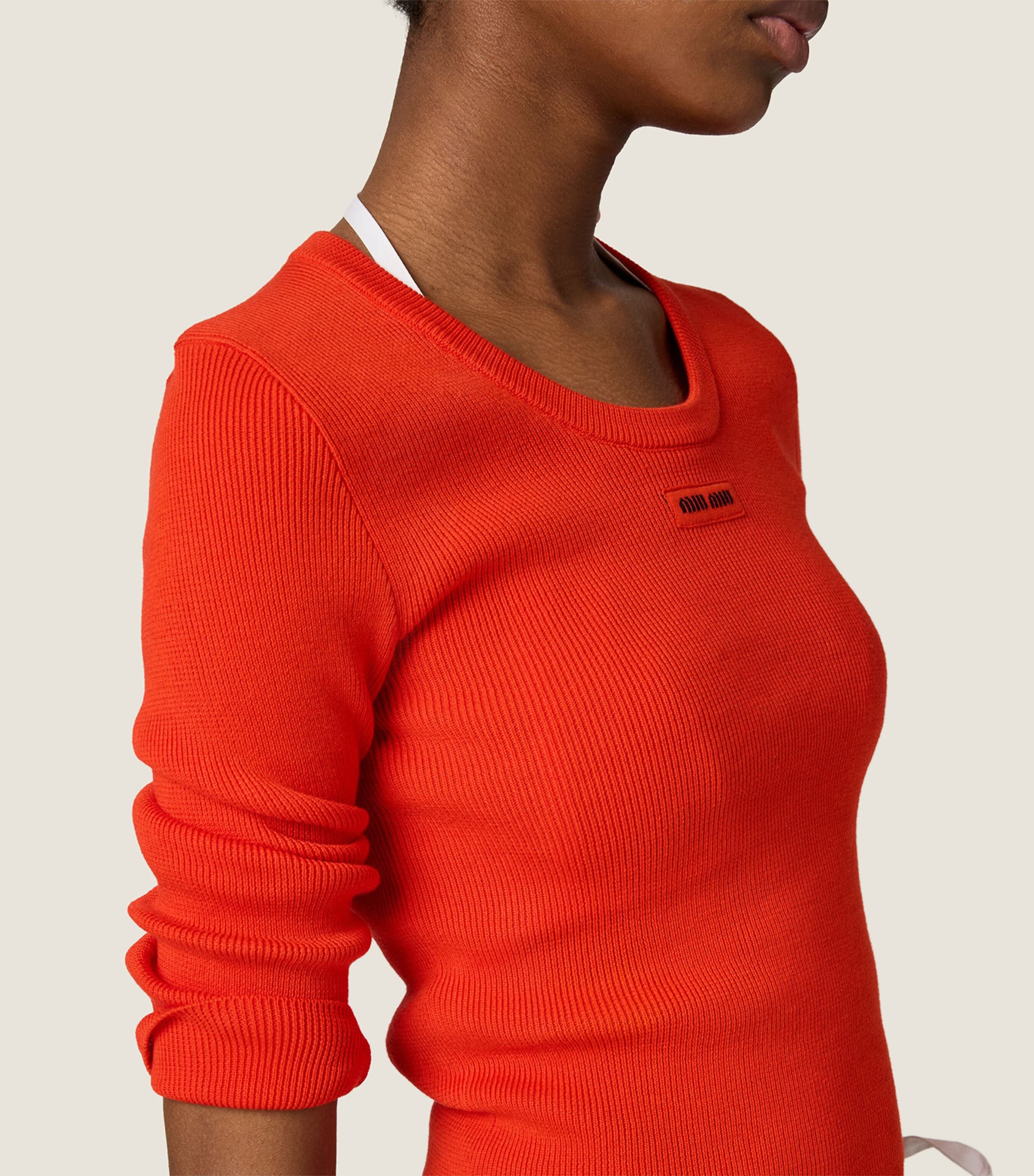 Miu Miu Womens Ribbed Cropped Sweater Orange Image 4
