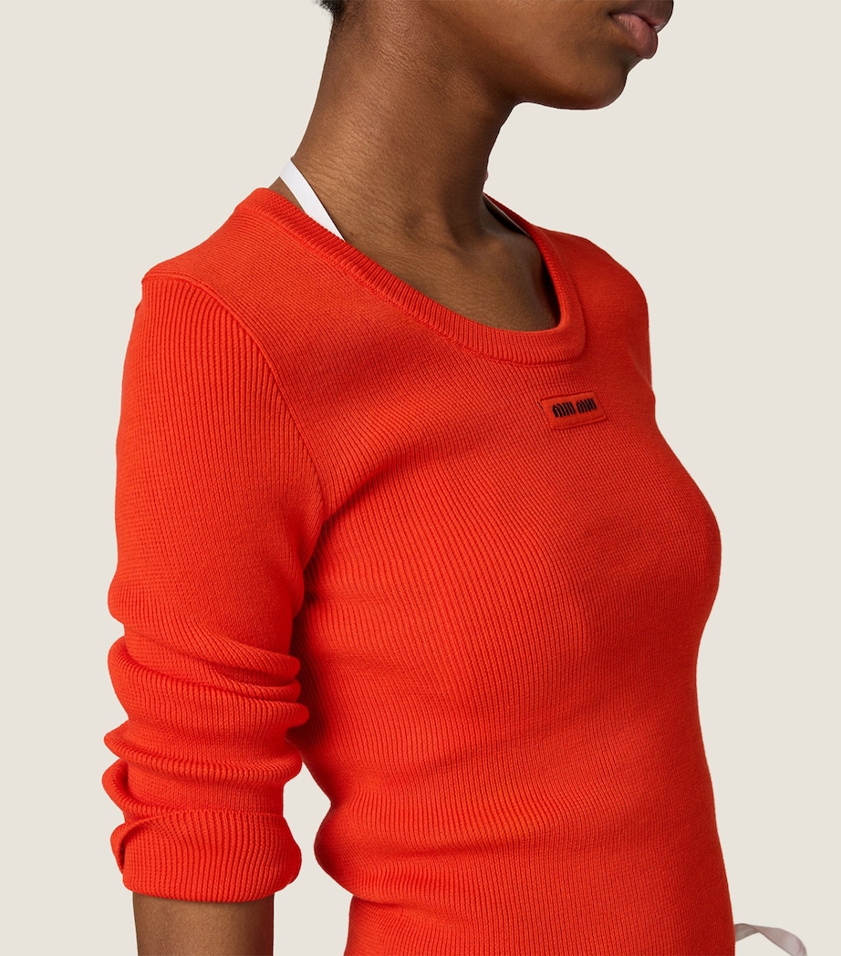 Miu Miu Womens Ribbed Cropped Sweater Orange Image 4