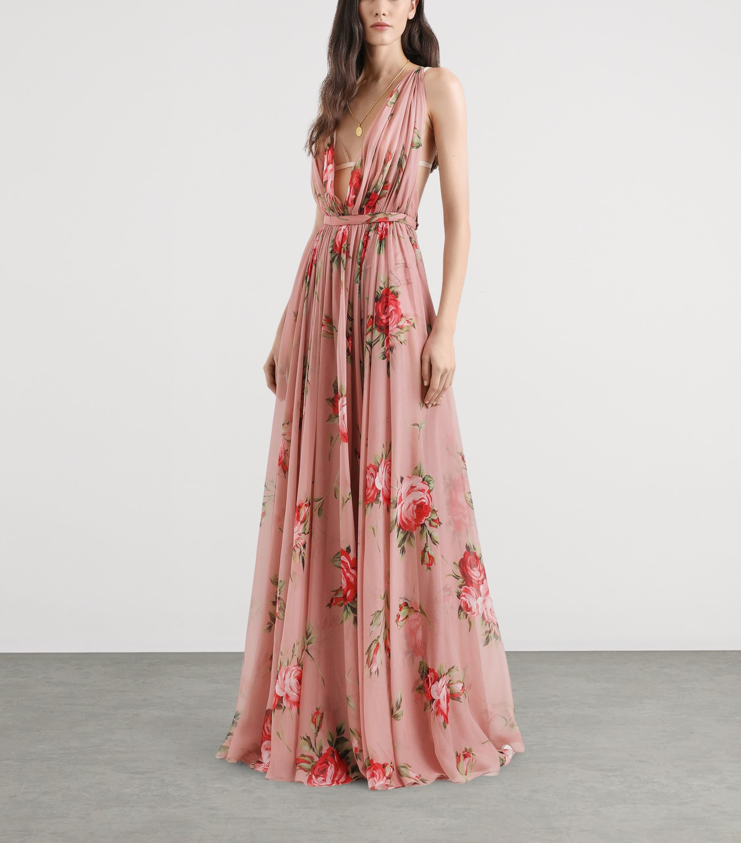 Dolce&Gabbana Womens Silk Floral Print Maxi Dress Bouq Image 2