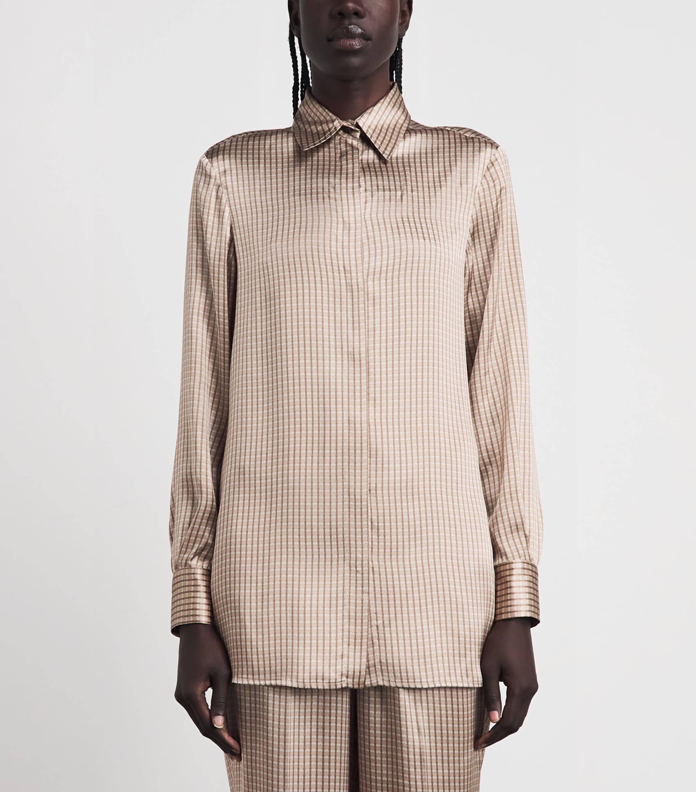 Kiton Womens Silk Printed Shirt Light Brown Print Image 4