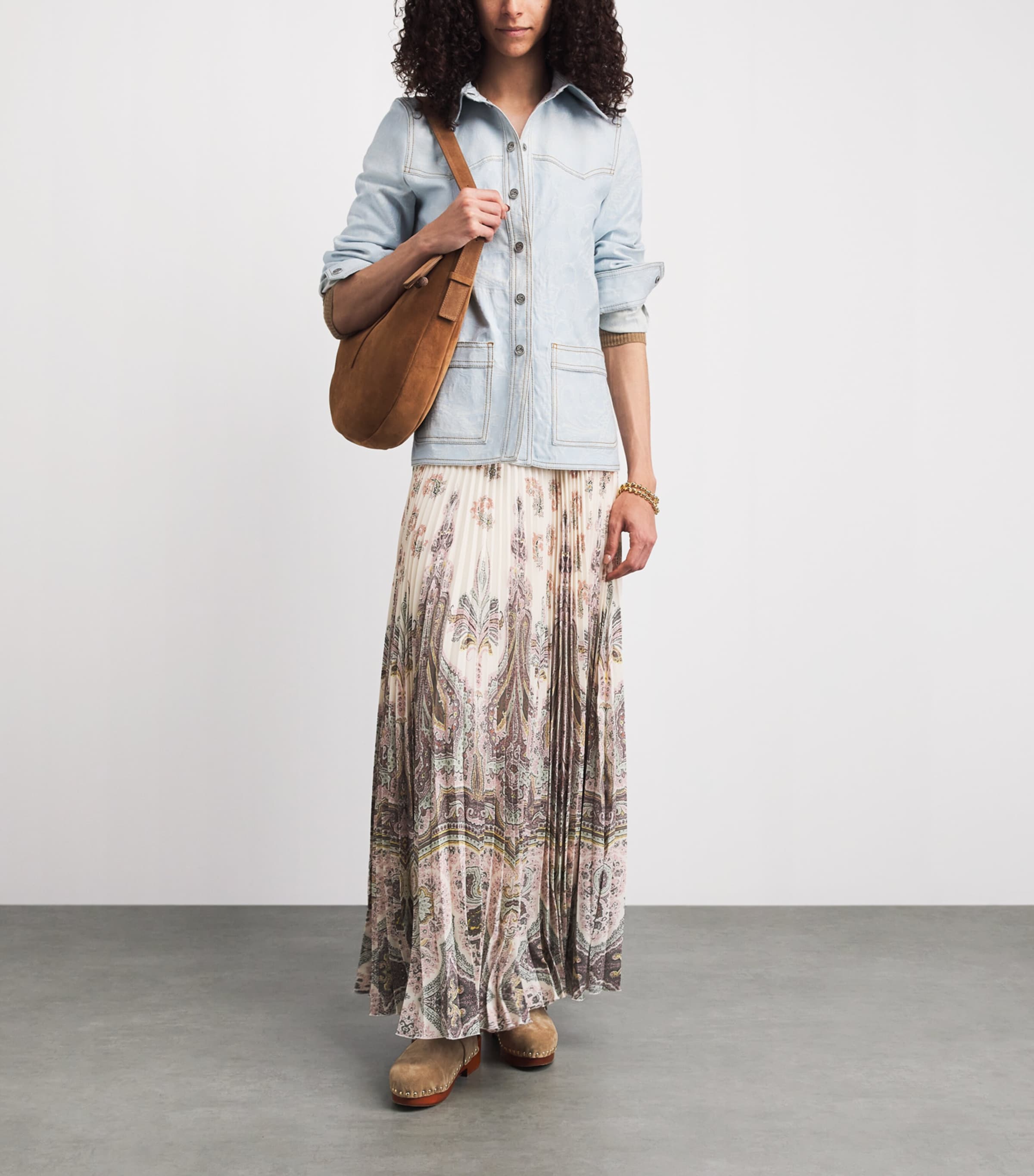 Etro Womens Stretch-Denim Paisley Shacket Image 2