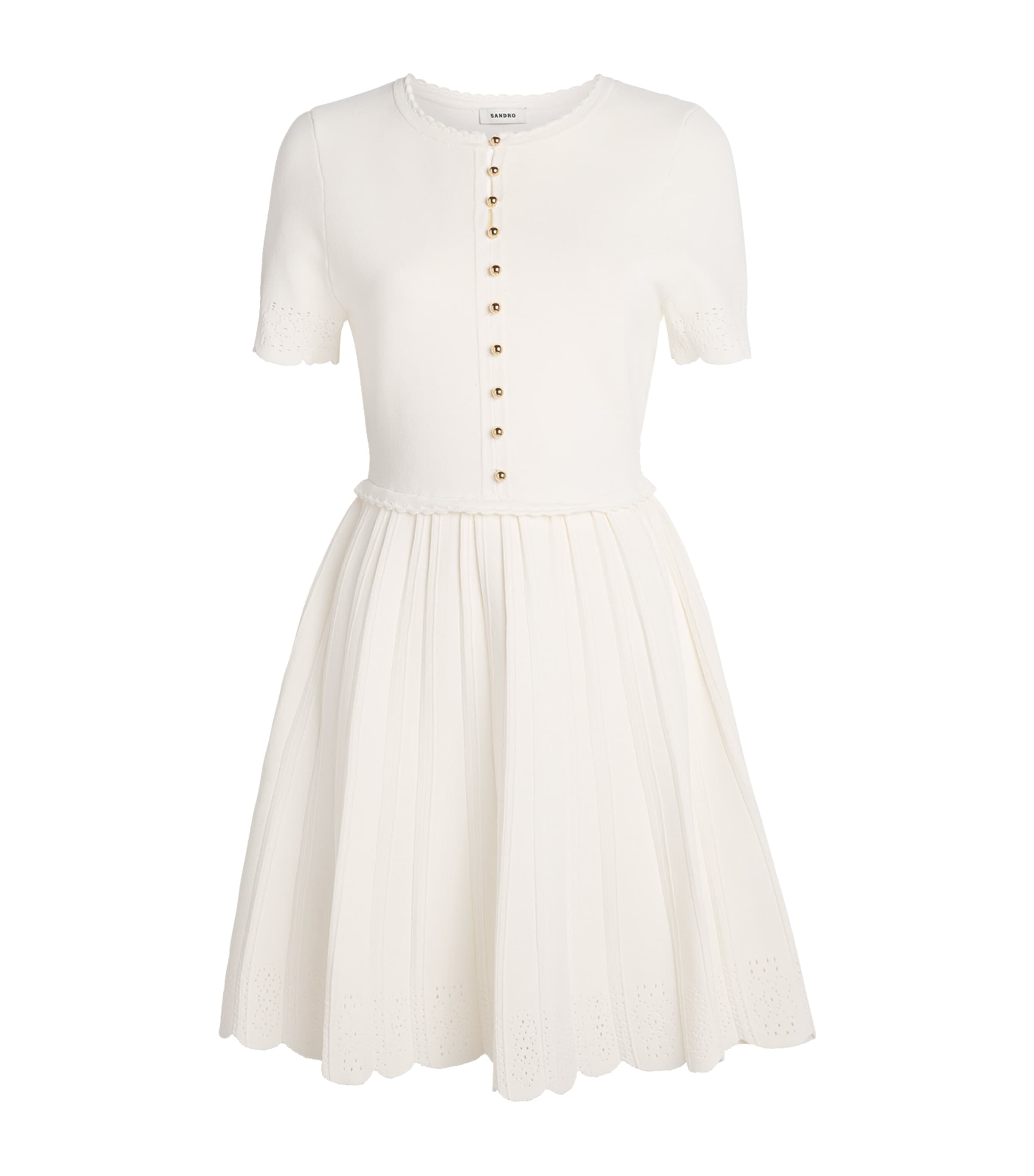 Sandro Paris Womens Knitted Pointelle Mini Dress Ecru Image 1