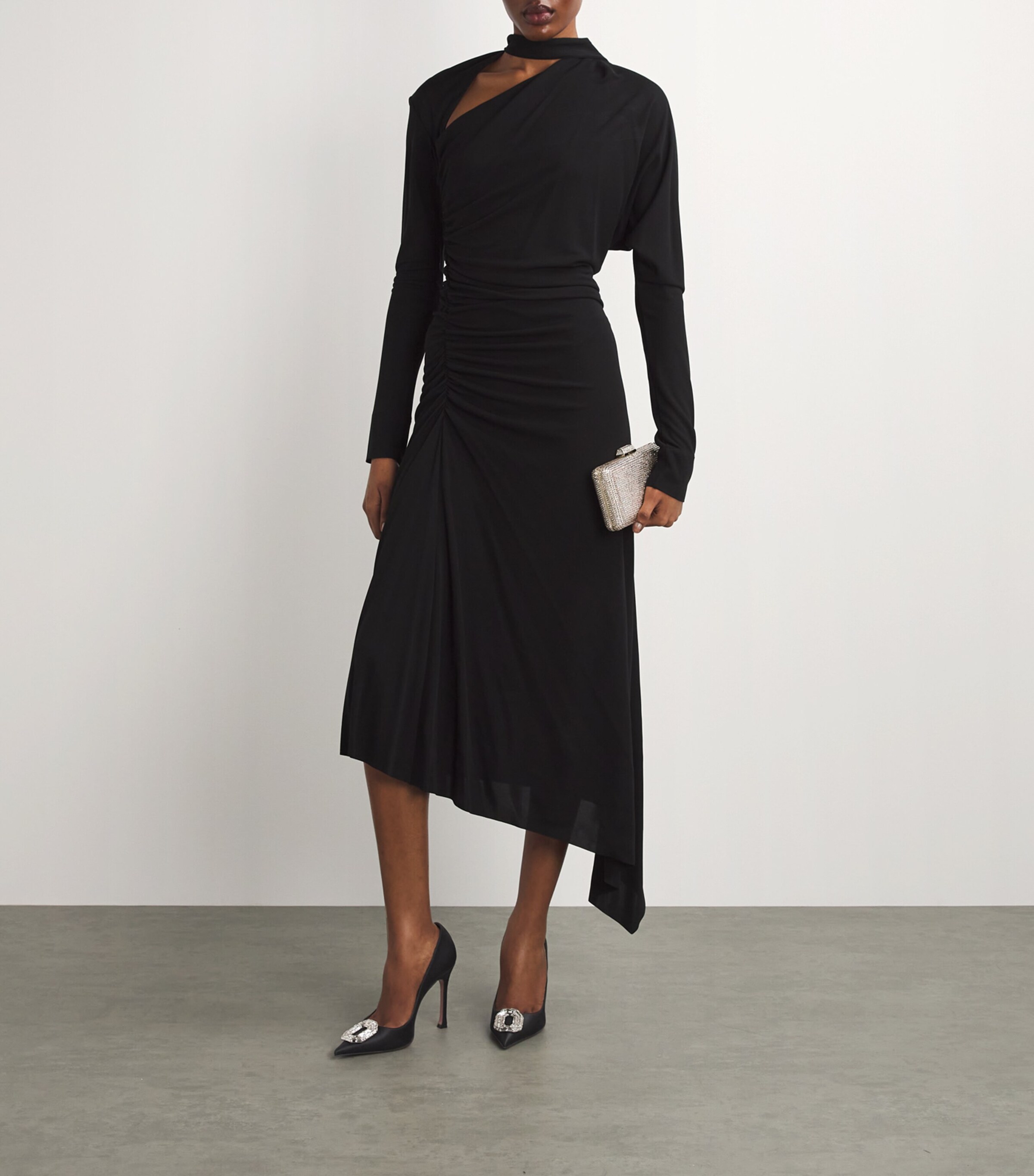 Amina Muaddi Satin Camelia Pumps 105 Black Image 6