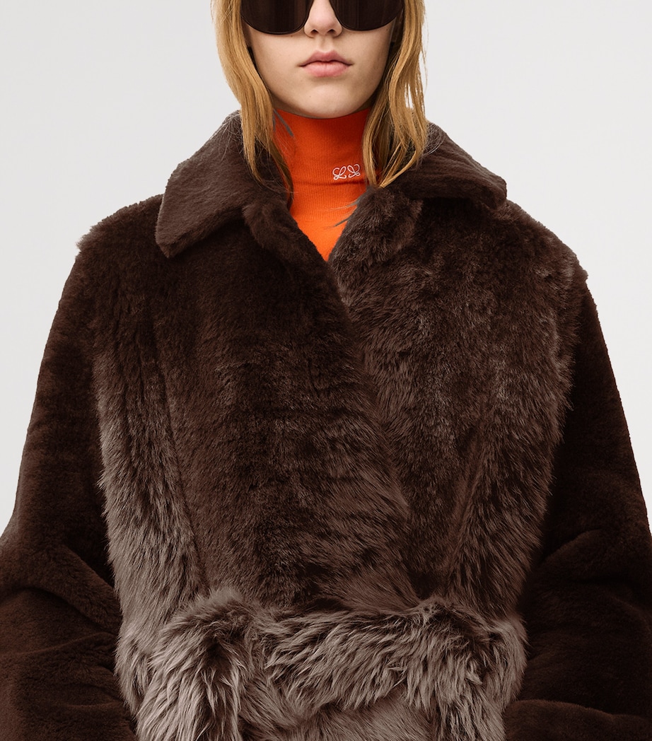 LOEWE Womens Shearling Hand-Dyed Coat Dark Brown Image 4