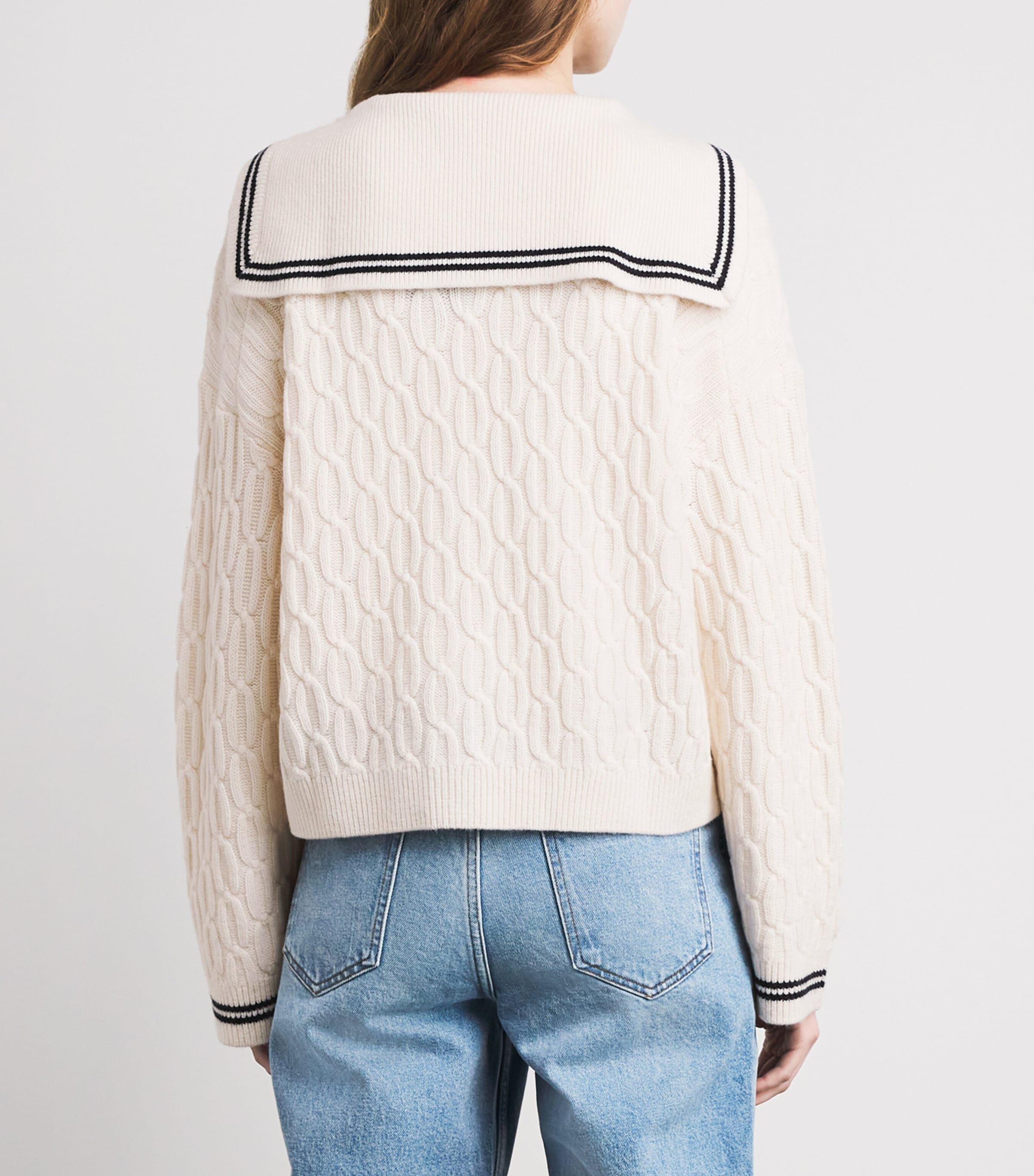 Maje Womens Wool Cable-knit Boat-Neck Cardigan Ecru Image 5