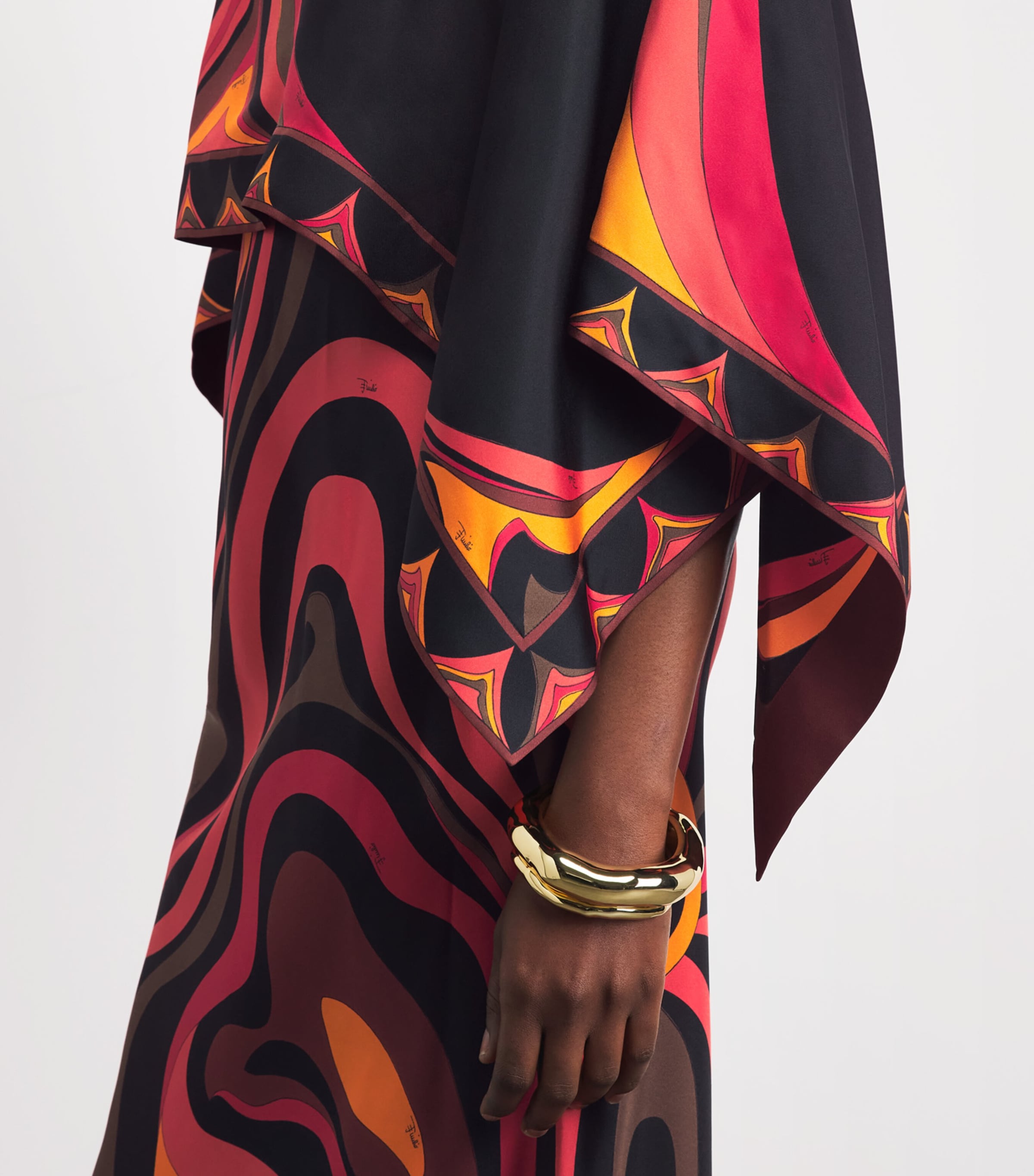 PUCCI Womens Silk Marmo Cape Maxi Dress Orange Image 3