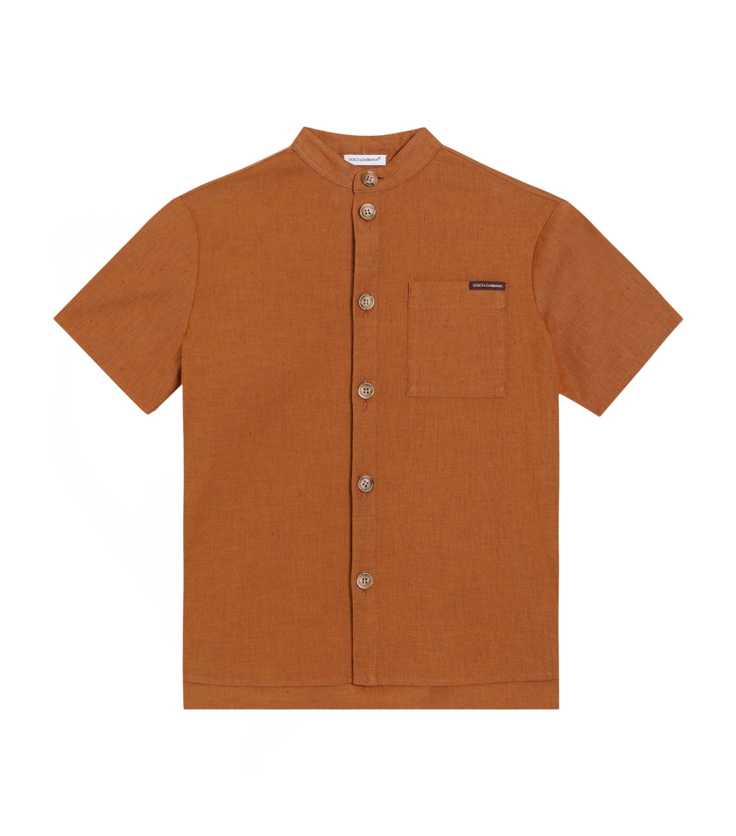 Dolce&Gabbana Kids Stand-Collar Short-Sleeve Shirt (8-12+ Years) Dark Camel Image 1