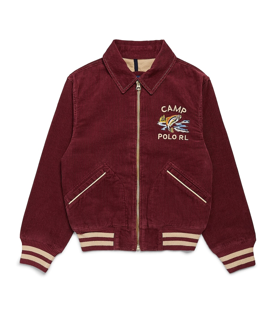 Ralph Lauren Kids Corduroy Embroidered Bomber Jacket (6-14 Years) Pomegranate Image 1