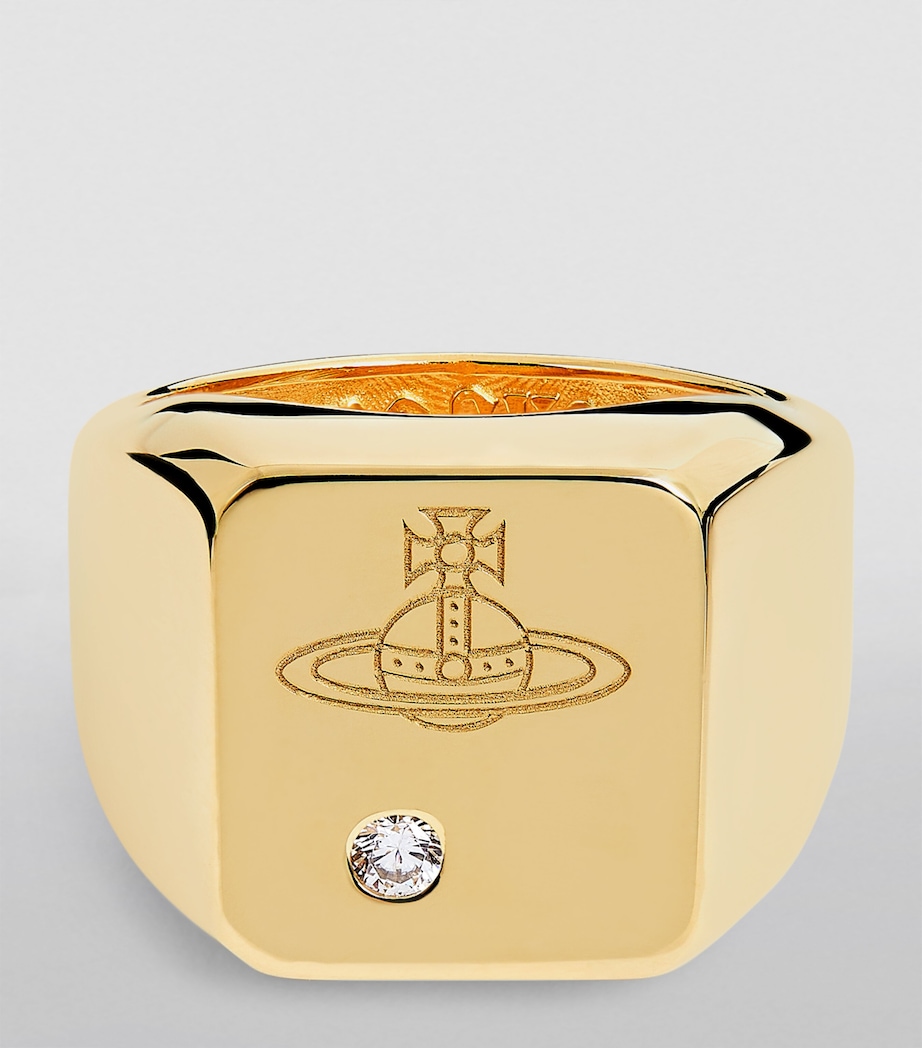 Sterling Silver and Crystal Carlo Orb Signet Ring R102- GOLD/WHITE CZ Image 3