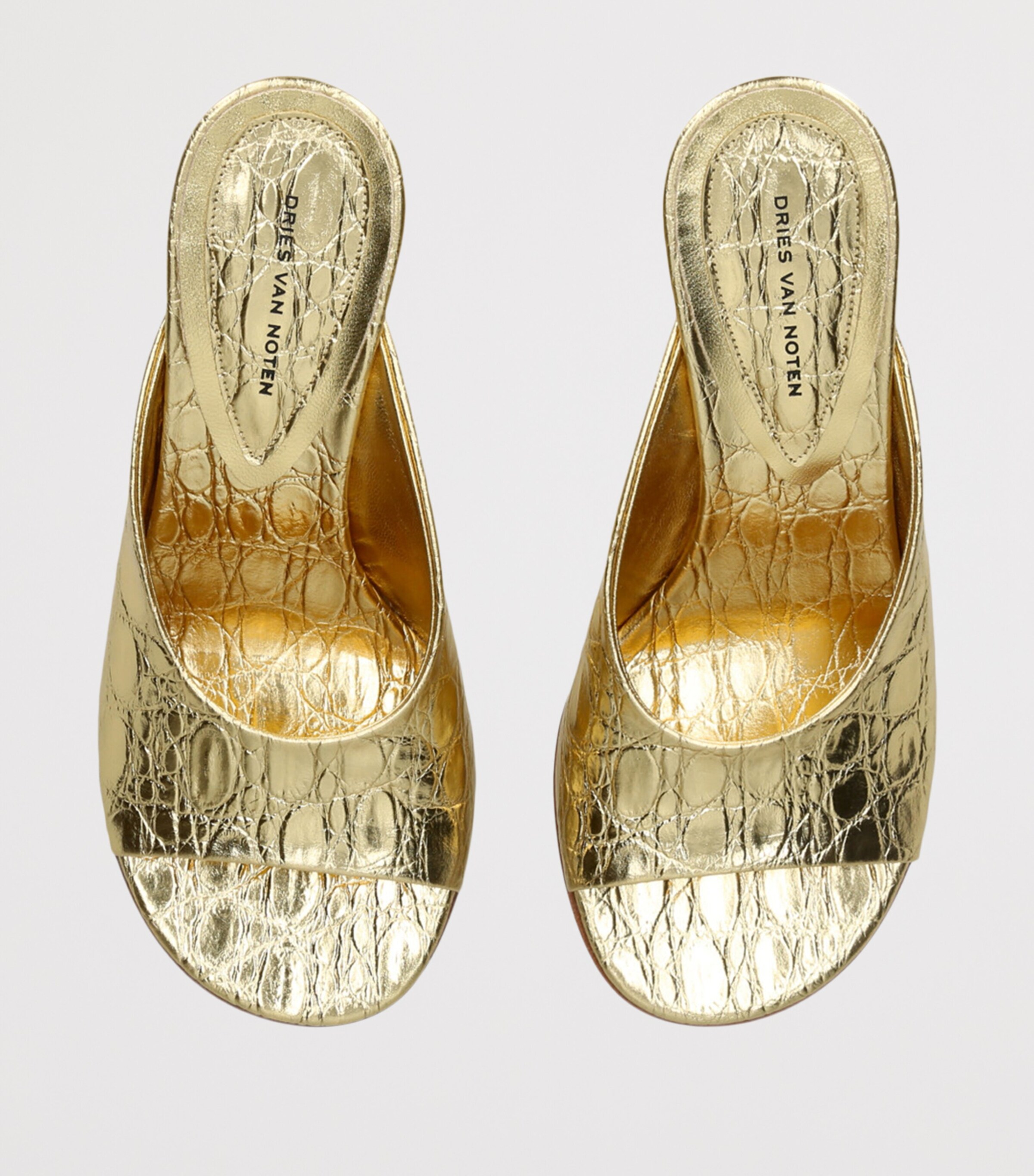 DRIES VAN NOTEN Embossed Metallic Leather Mules 75 Gold Image 4