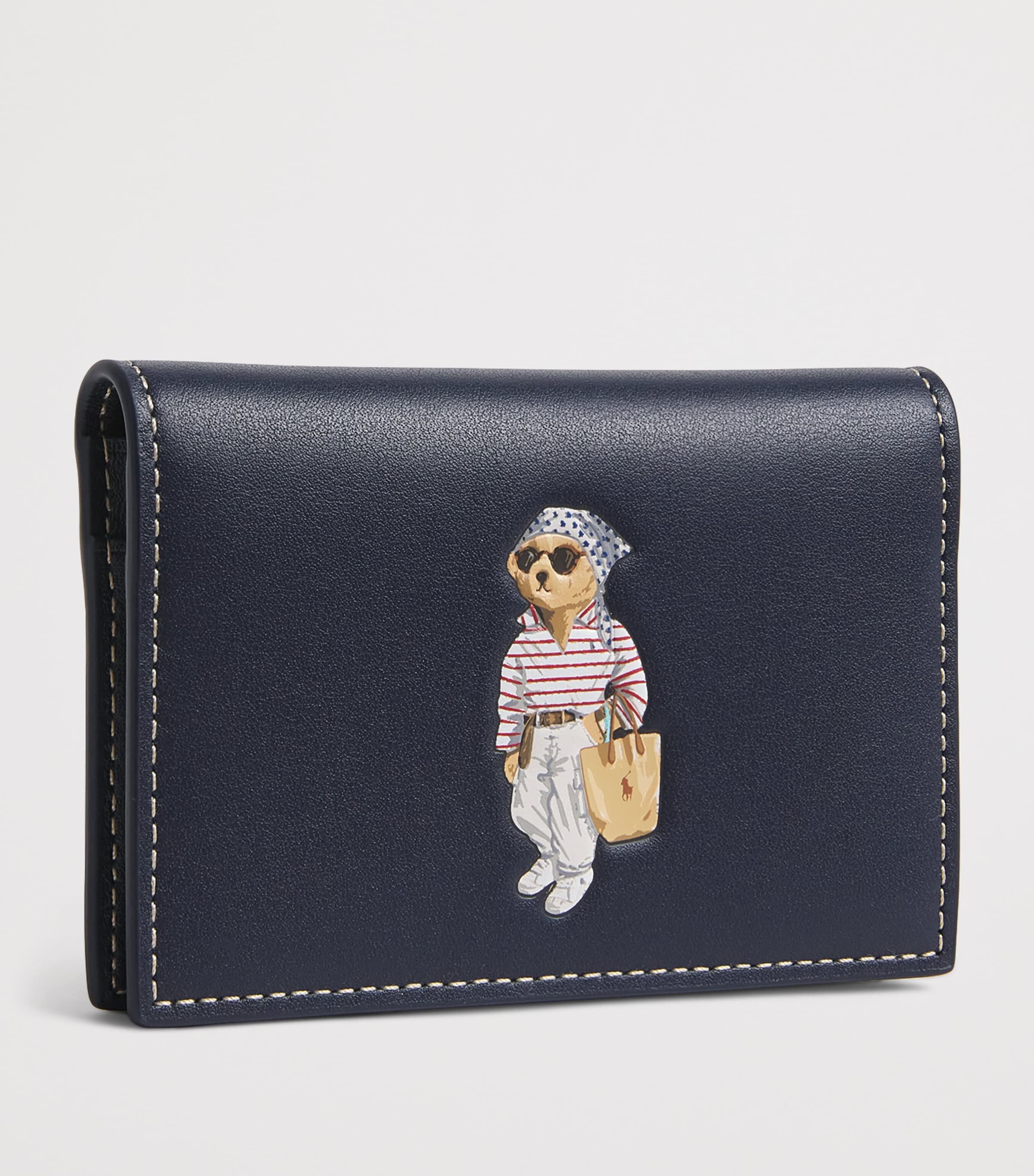Polo Ralph Lauren Navy Leather Polo Bear Folded Card Holder
