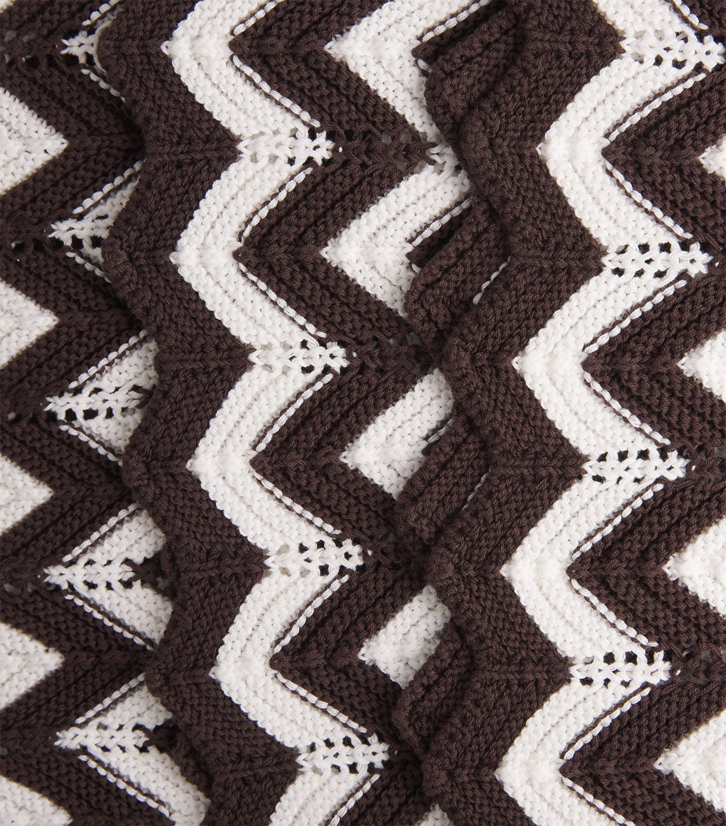Maje Womens Cotton Zigzag Crochet Trousers Brown/white Image 6