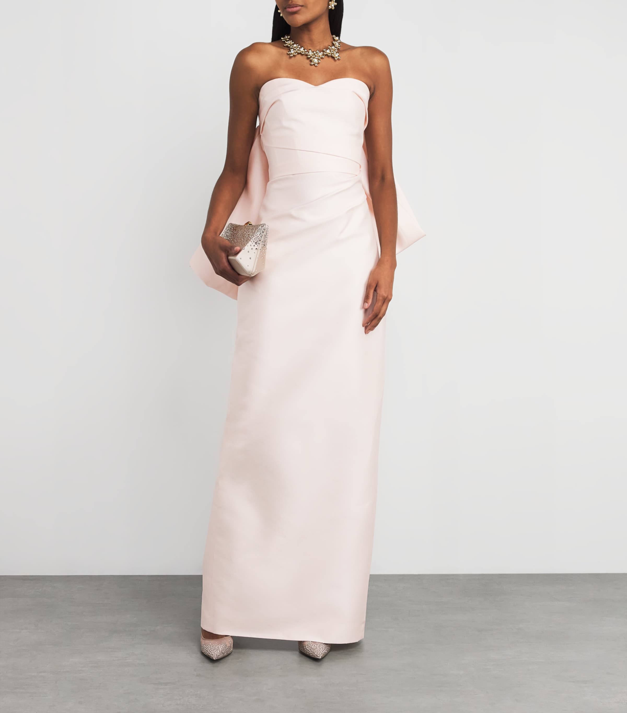 Monique Lhuillier White Silk Back-Bow Column Gown | Harrods US