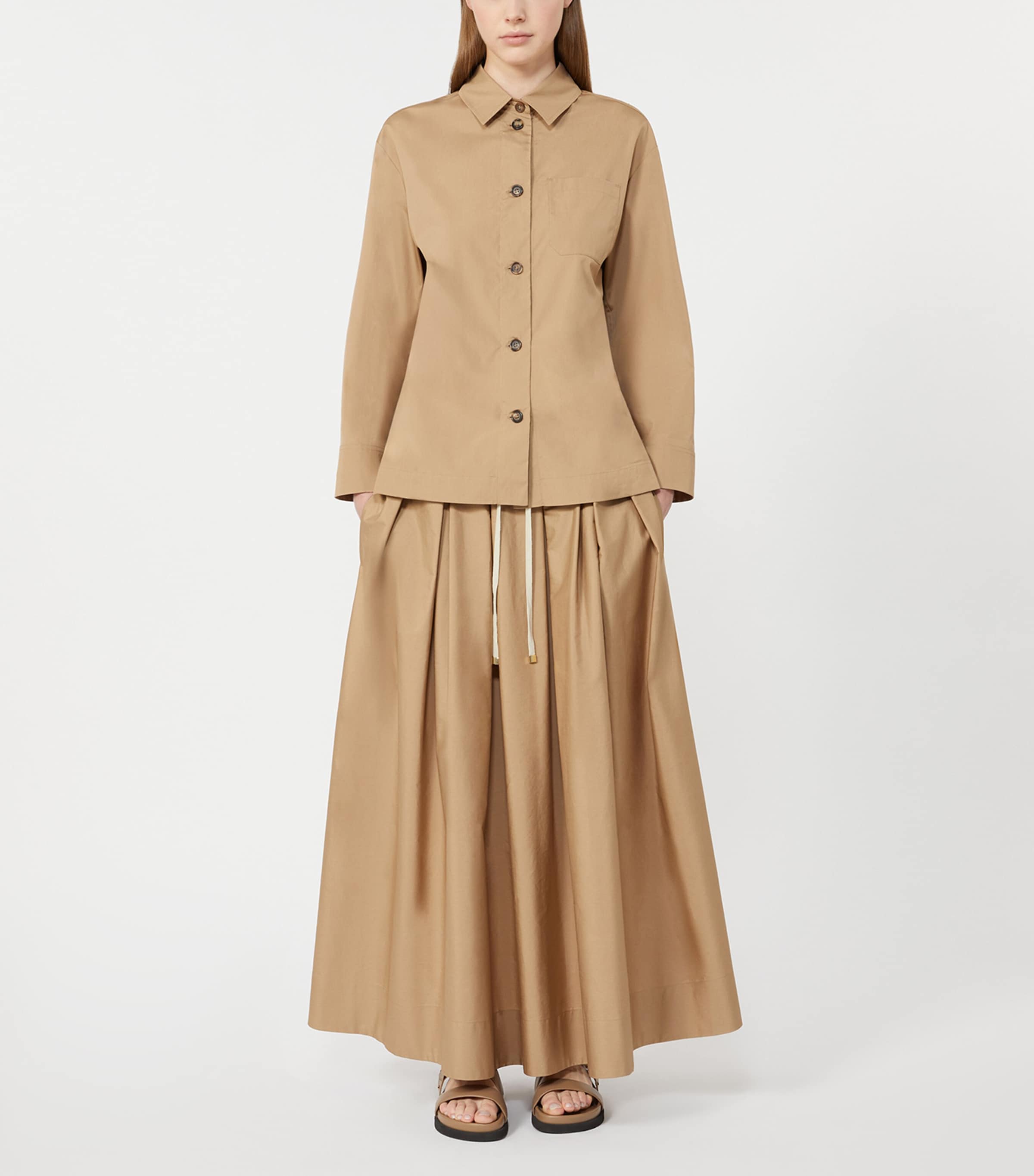 Max Mara Womens Cotton Pleated Pineta Midi Skirt Desert Image 2