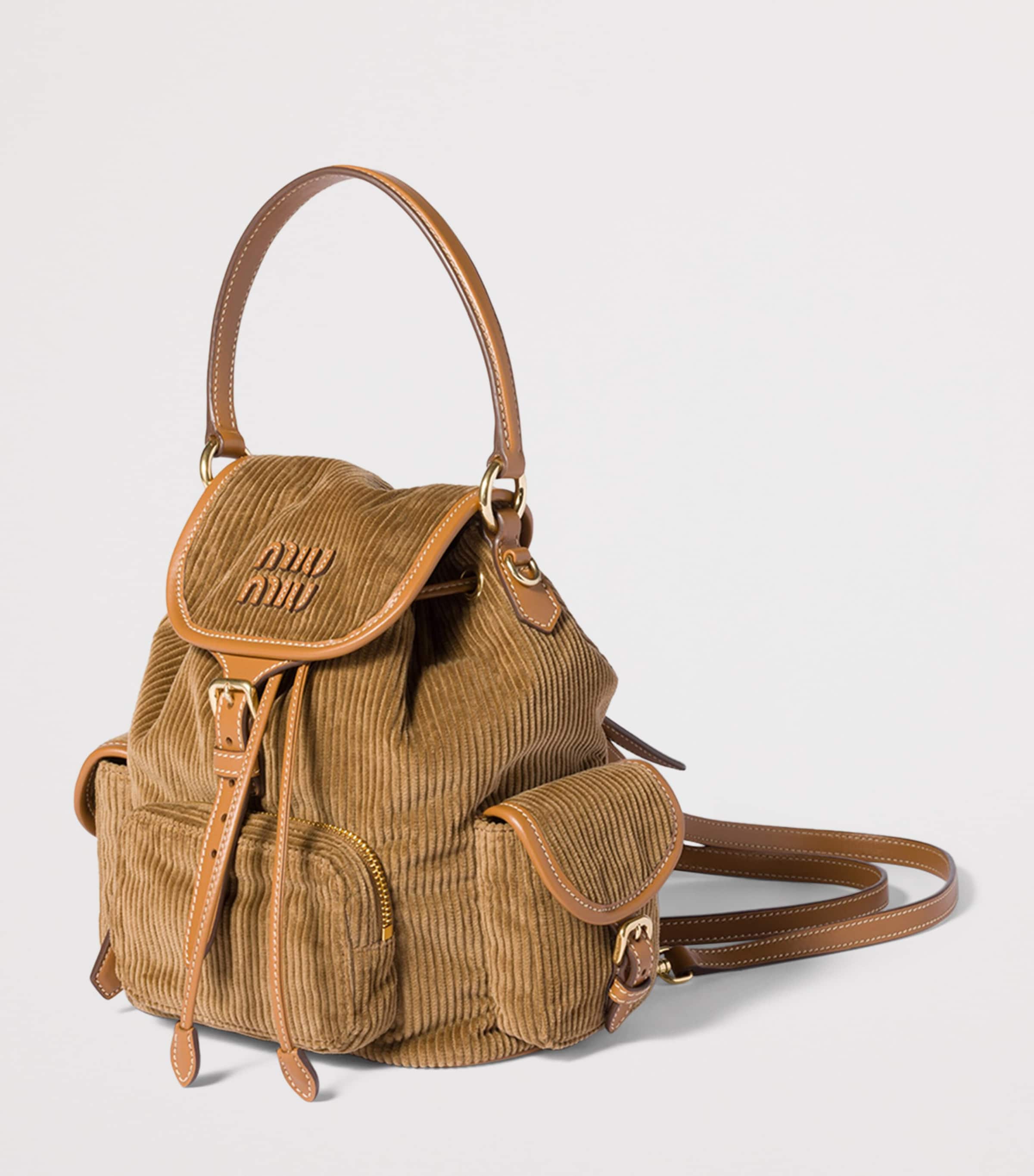 Medium Corduroy Leather-Trim Backpack F0401 Image 3