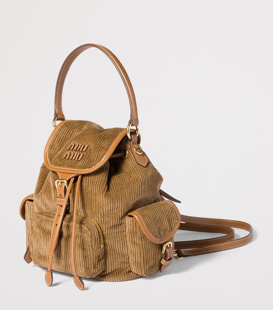 Medium Corduroy Leather-Trim Backpack F0401 Image 3