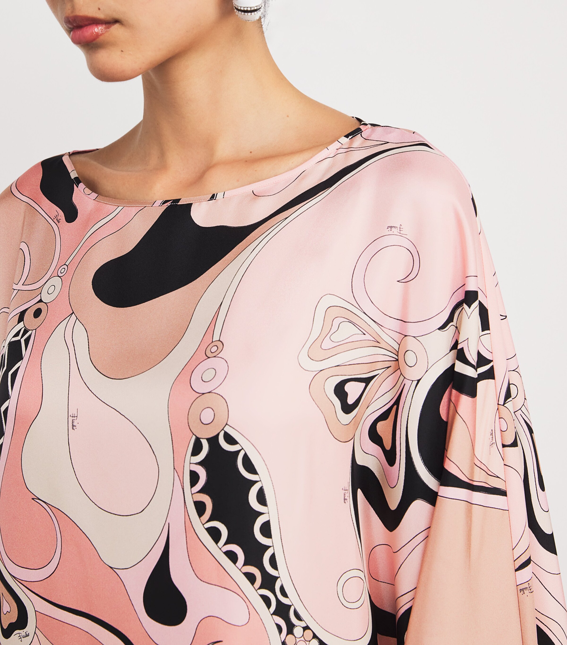 Silk Orchidee Print Maxi Kaftan 023 NUDE Image 4