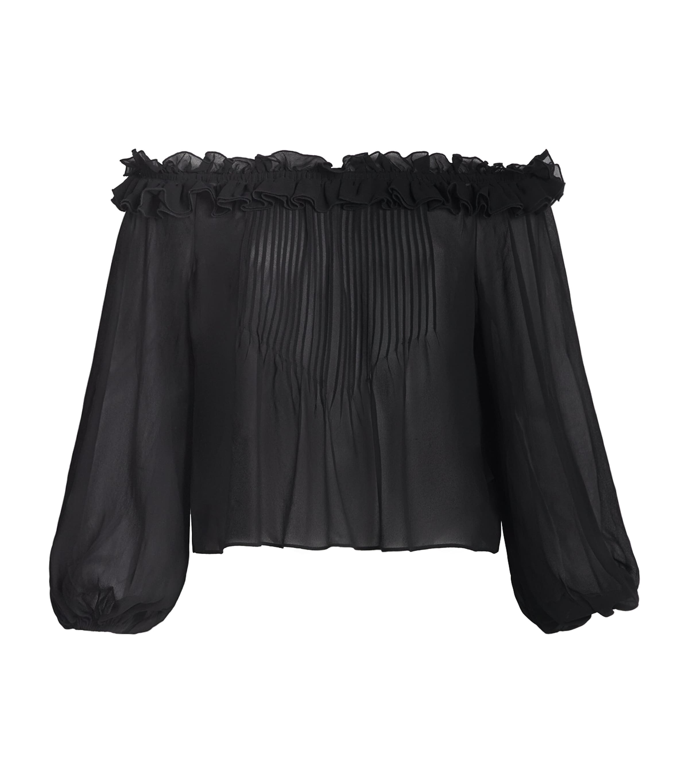 PAIGE Womens Silk Off-The-Shoulder Casey Blouse Black Image 1