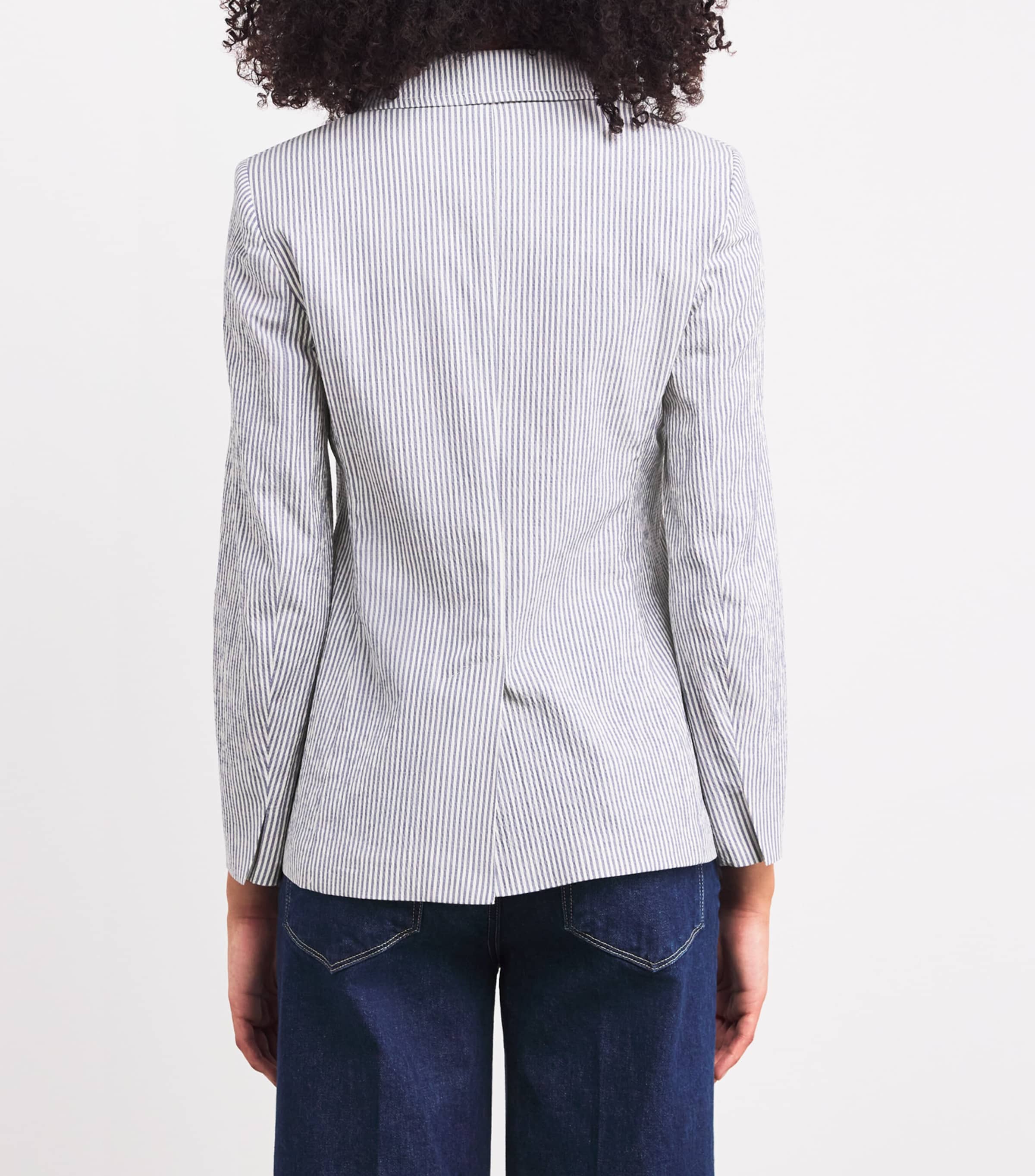 Cotton Striped Blazer NAVY Image 4