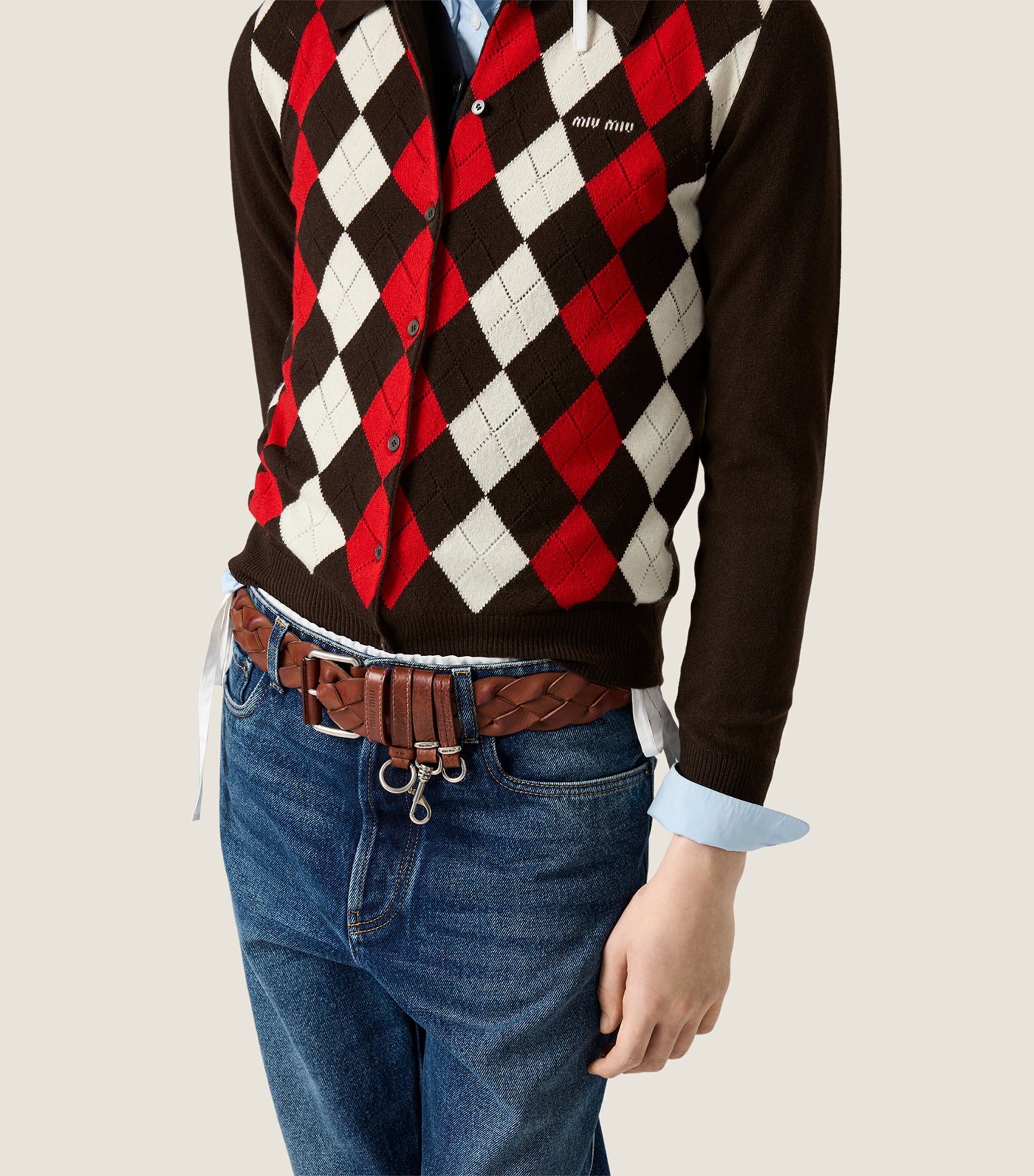 Miu Miu Womens Cashmere Collared Cardigan Brown Image 4