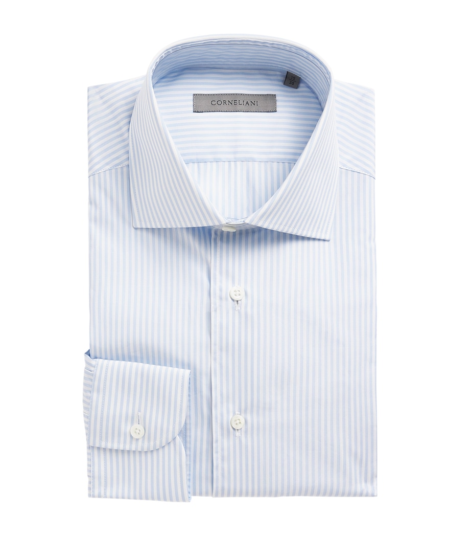 Corneliani Mens Cotton Stripe Shirt China Blue Image 1