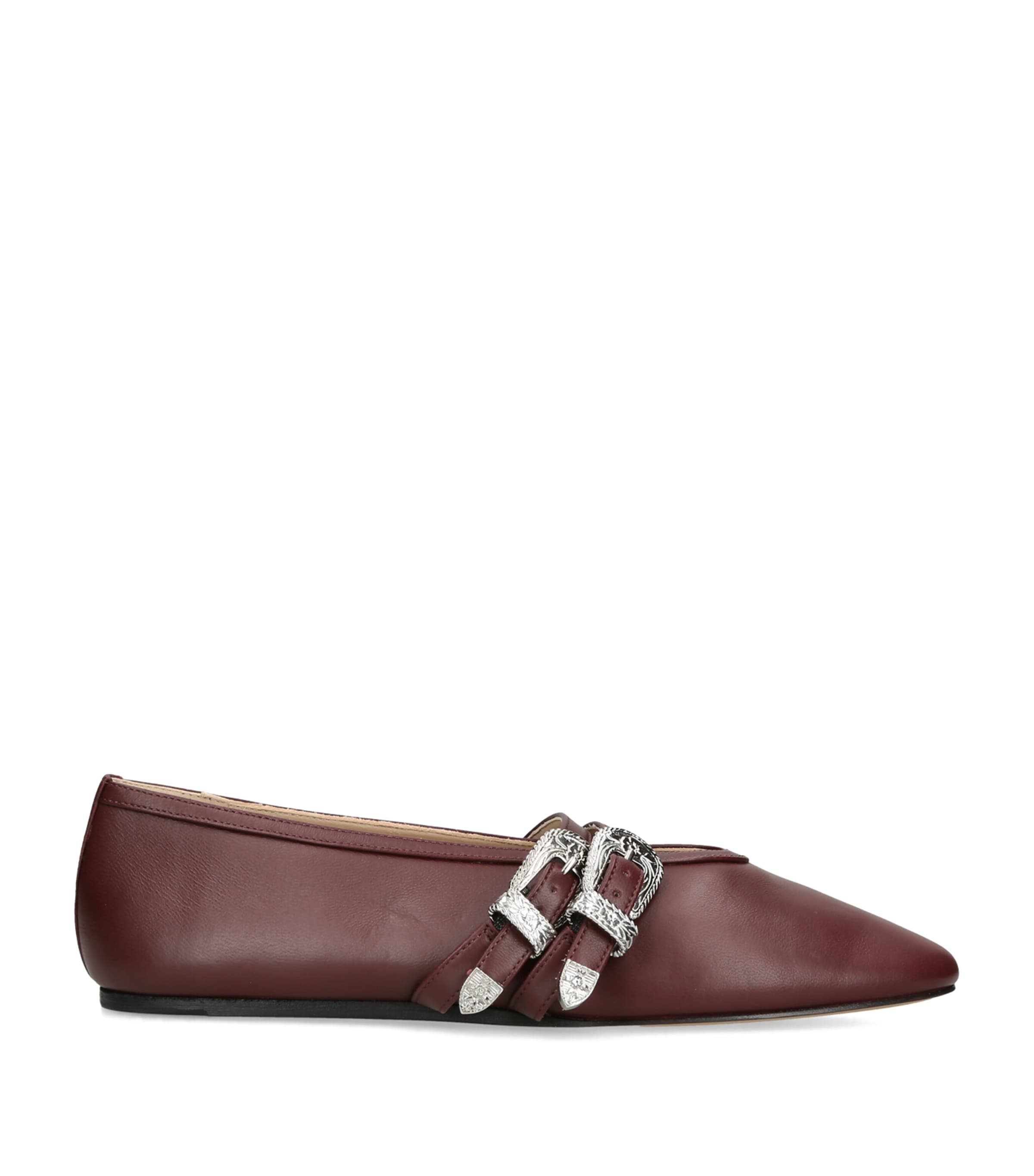 Le Monde Beryl Leather Buckle Claudia Ballet Flats Wine Image 1