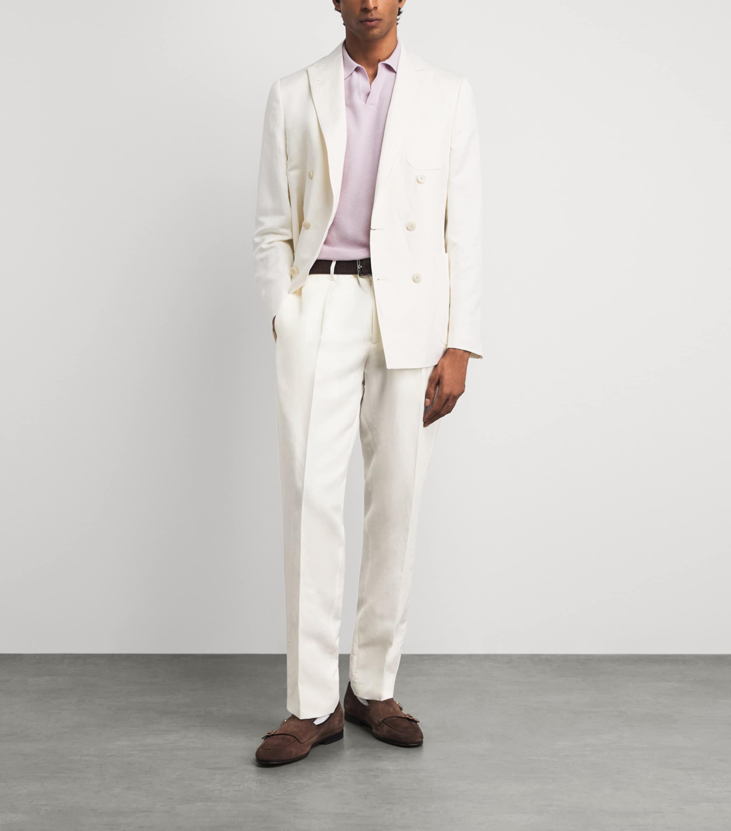 Canali Mens Linen-Silk Straight Suit Trousers Image 2