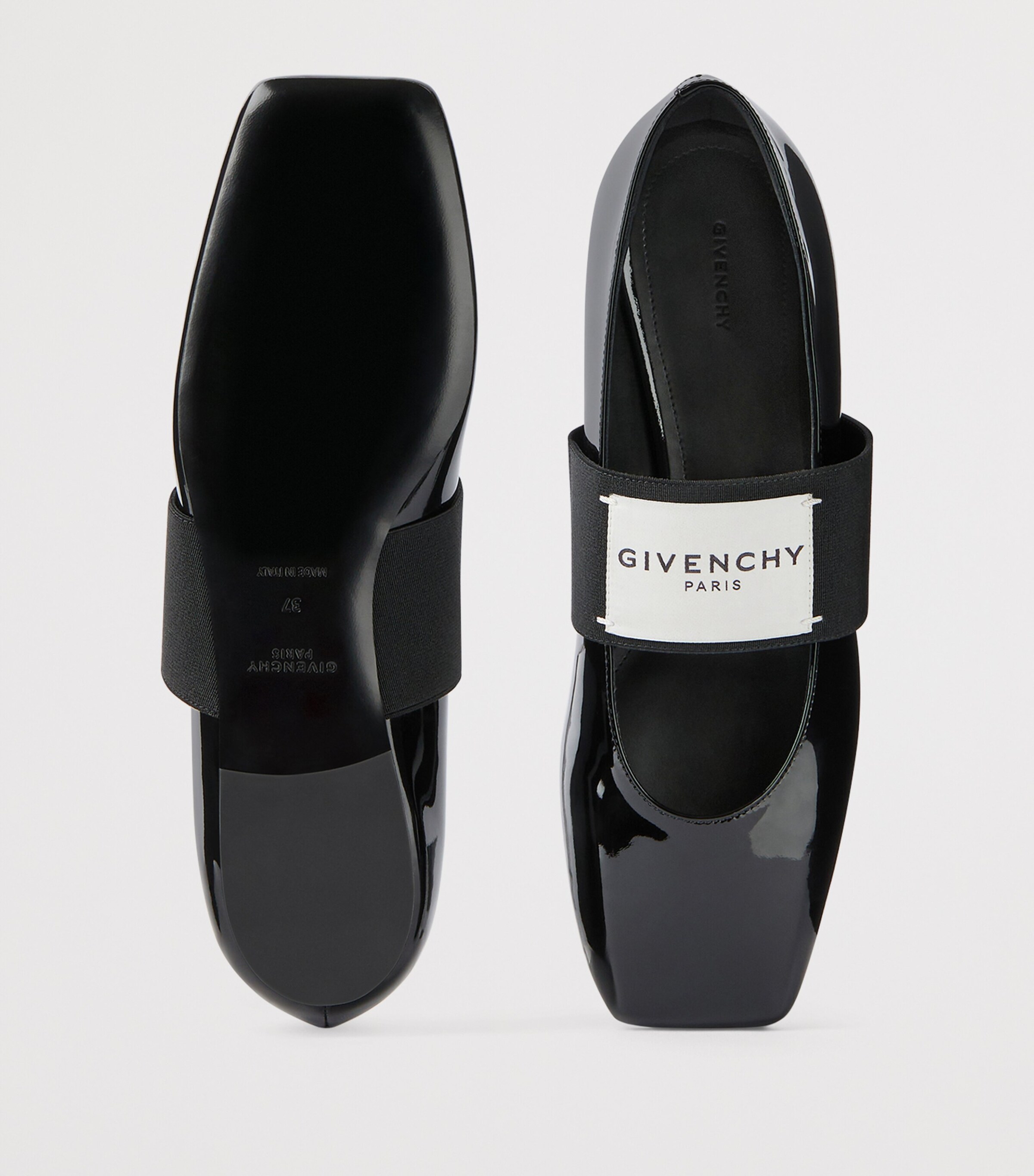 Leather Squared Toe Ballet Flats BLACK Image 5