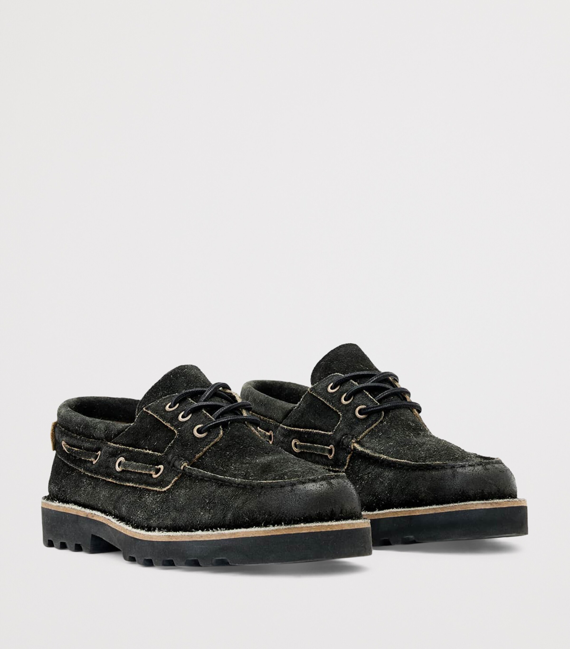 AllSaints Suede Skiff Boat Shoes Charcoal Grey Image 3