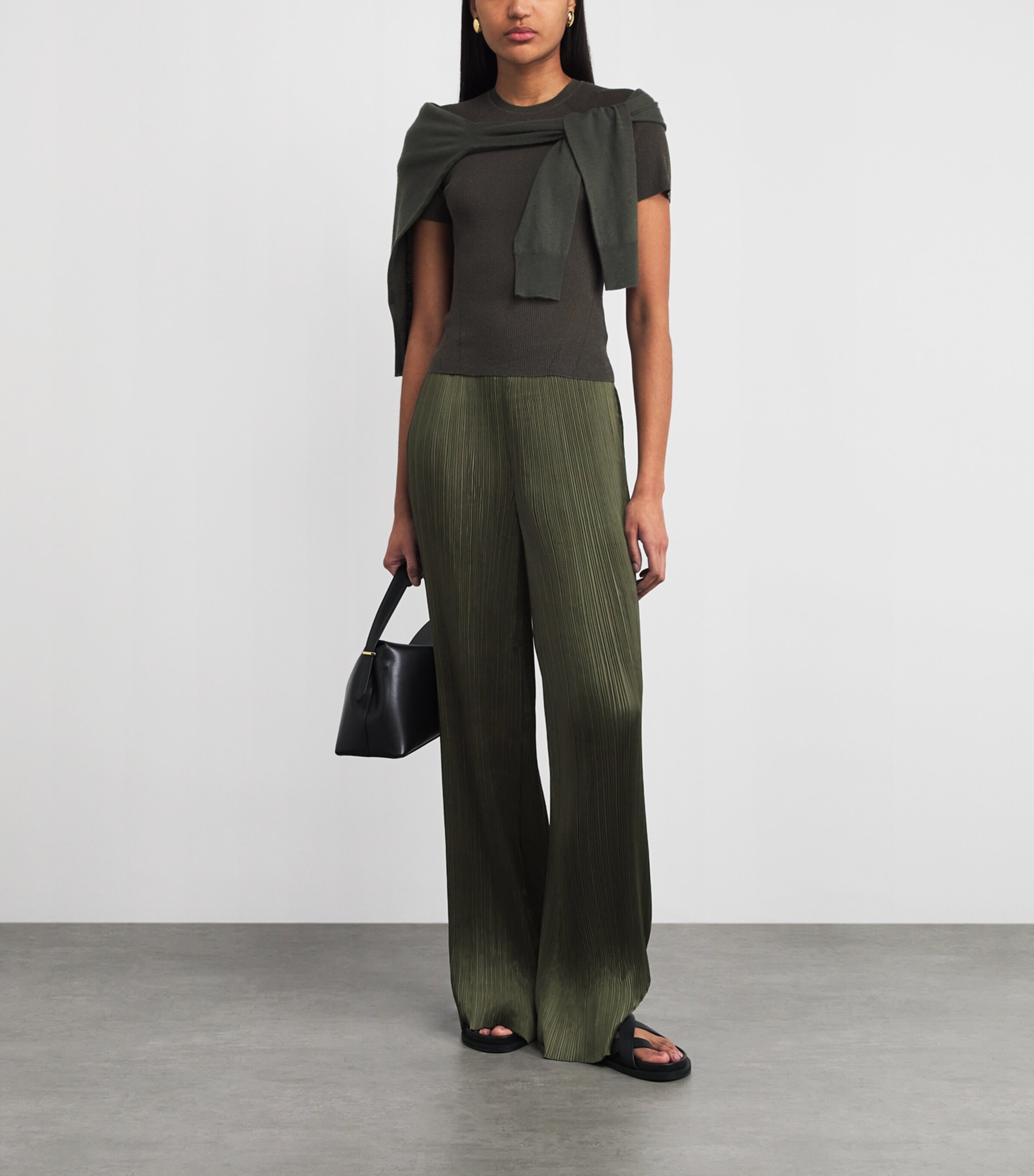 Joseph Womens Satin Amber Wide-Leg Trousers Palm Leaf Image 2