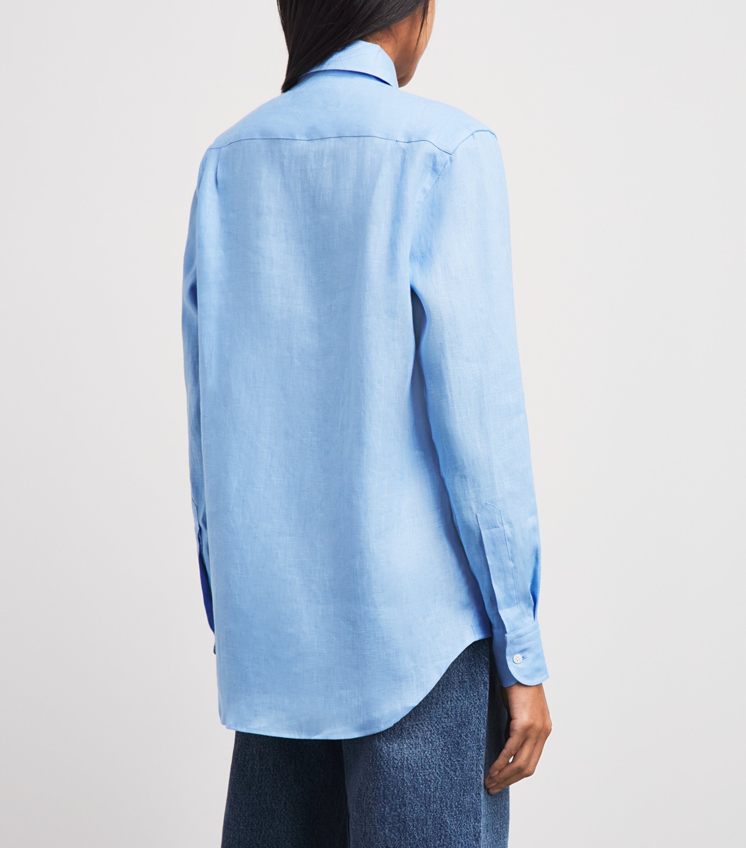 With Nothing Underneath Womens Linen The Boyfriend Shirt Cornflower Blue Image 5