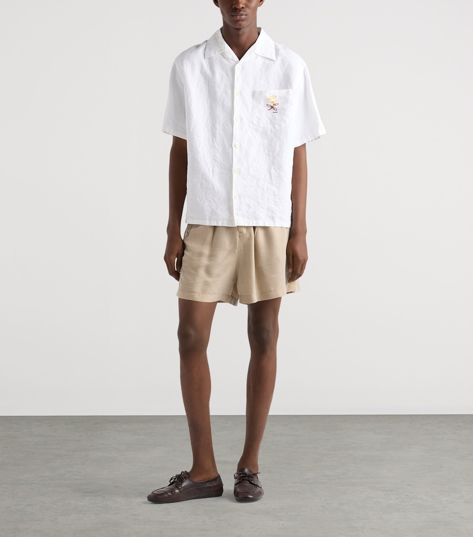 Prada Mens Linen Embroidered Oversized Bowling Shirt White Image 2