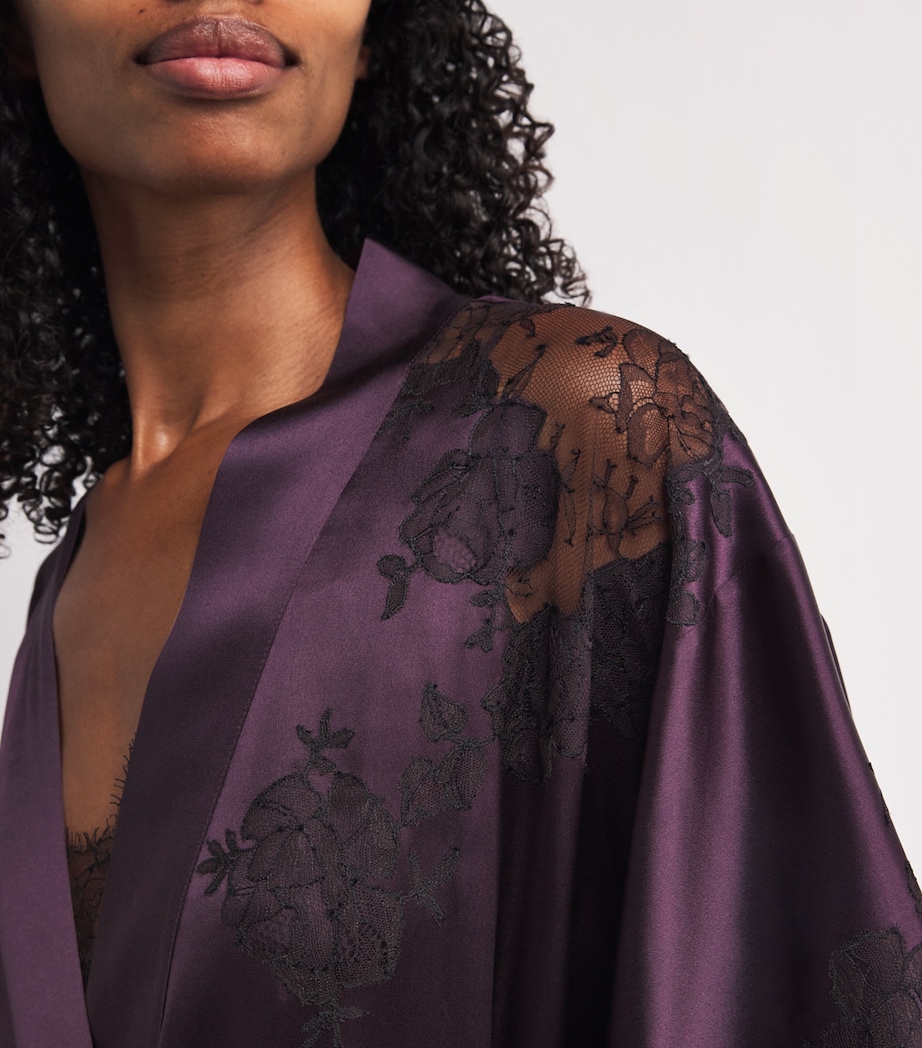 Silk Lace-Detail Long Robe PRUGNE/EBENE Image 4