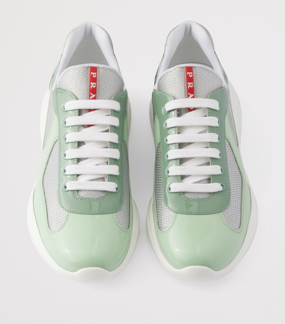 Prada Patent Leather-Mesh America's Cup Sneakers Green Image 3