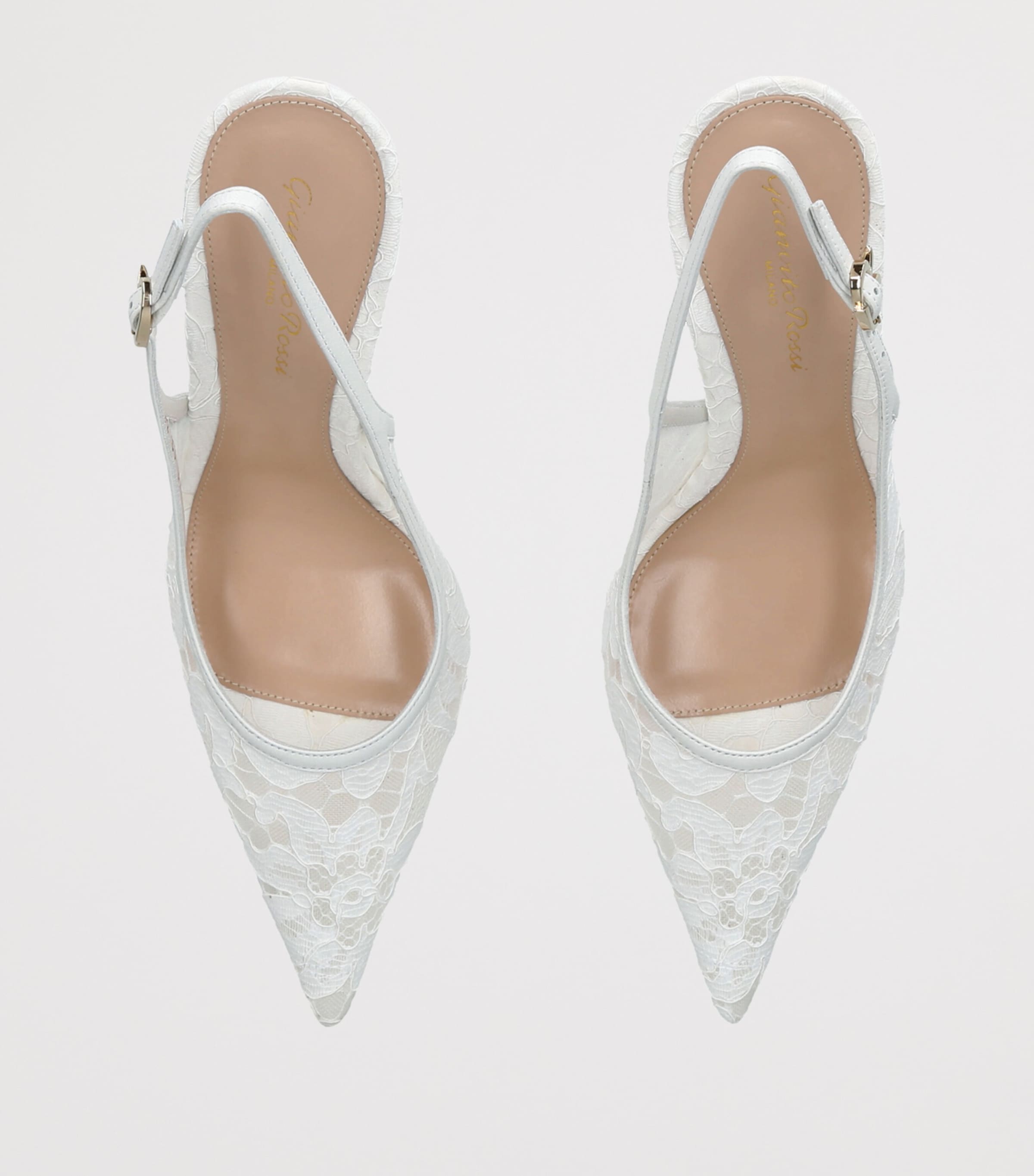 Gianvito Rossi Leather Lace Slingback Heels 95 White Image 3