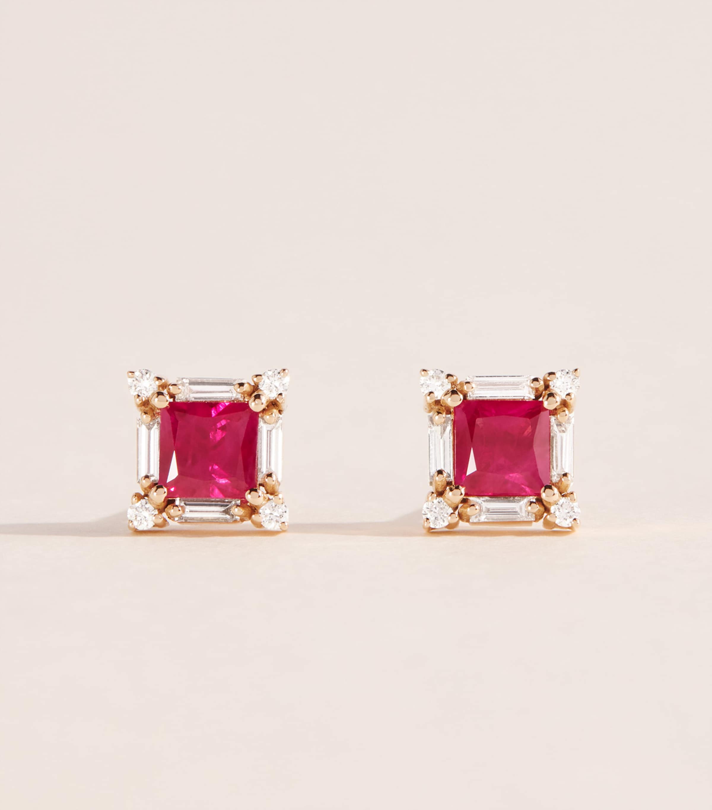 Suzanne Kalan Rose Gold, Diamond and Ruby Princess Midi Stud Earrings Rg/rs Image 1