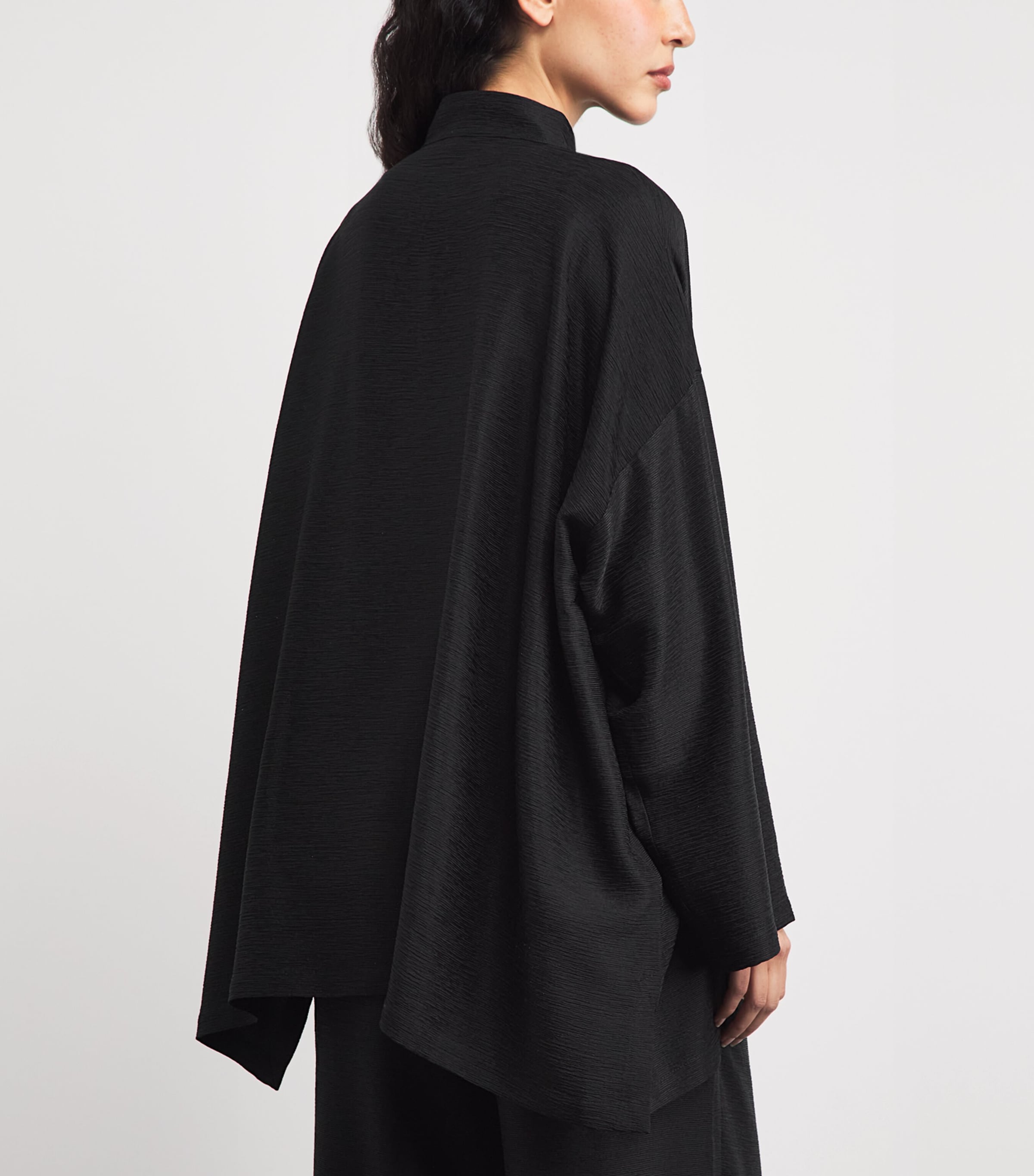 Eskandar Womens Silk Plissé Wide A-Line Jacket Black Image 5