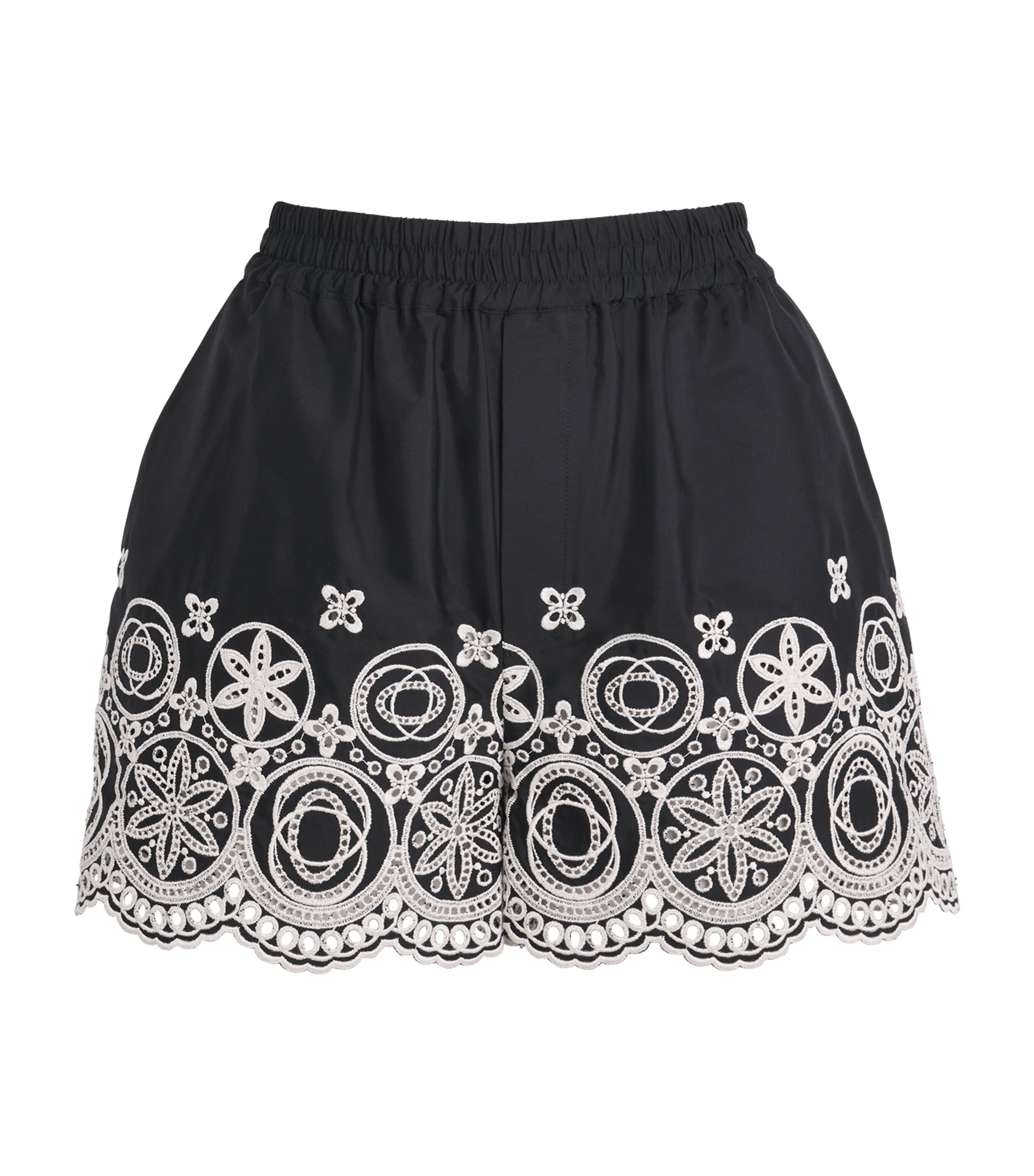 La Doublej Cotton Embroidered Shorts In Black