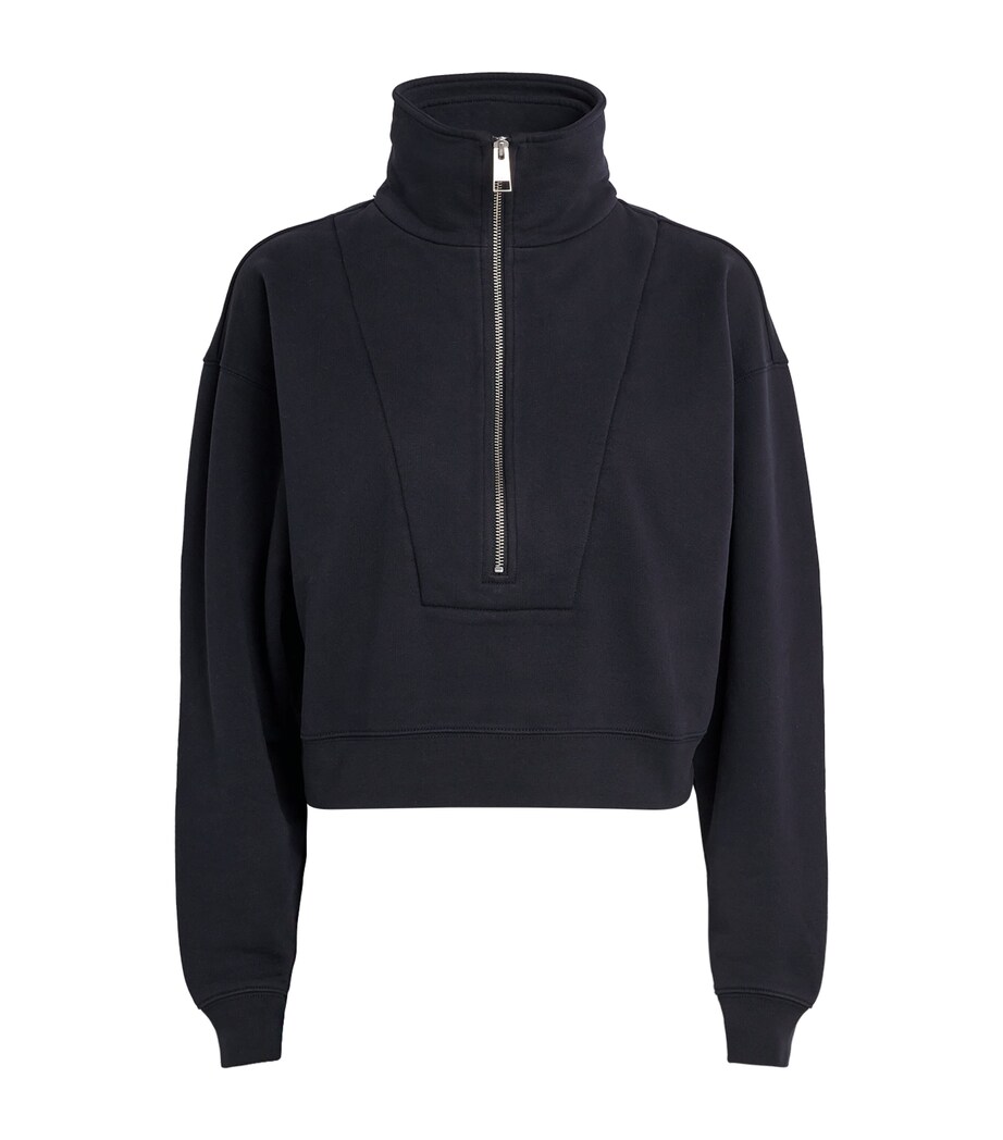 FRAME Womens Cotton-Blend Cropped Sweatshirt Dark Navy Image 1