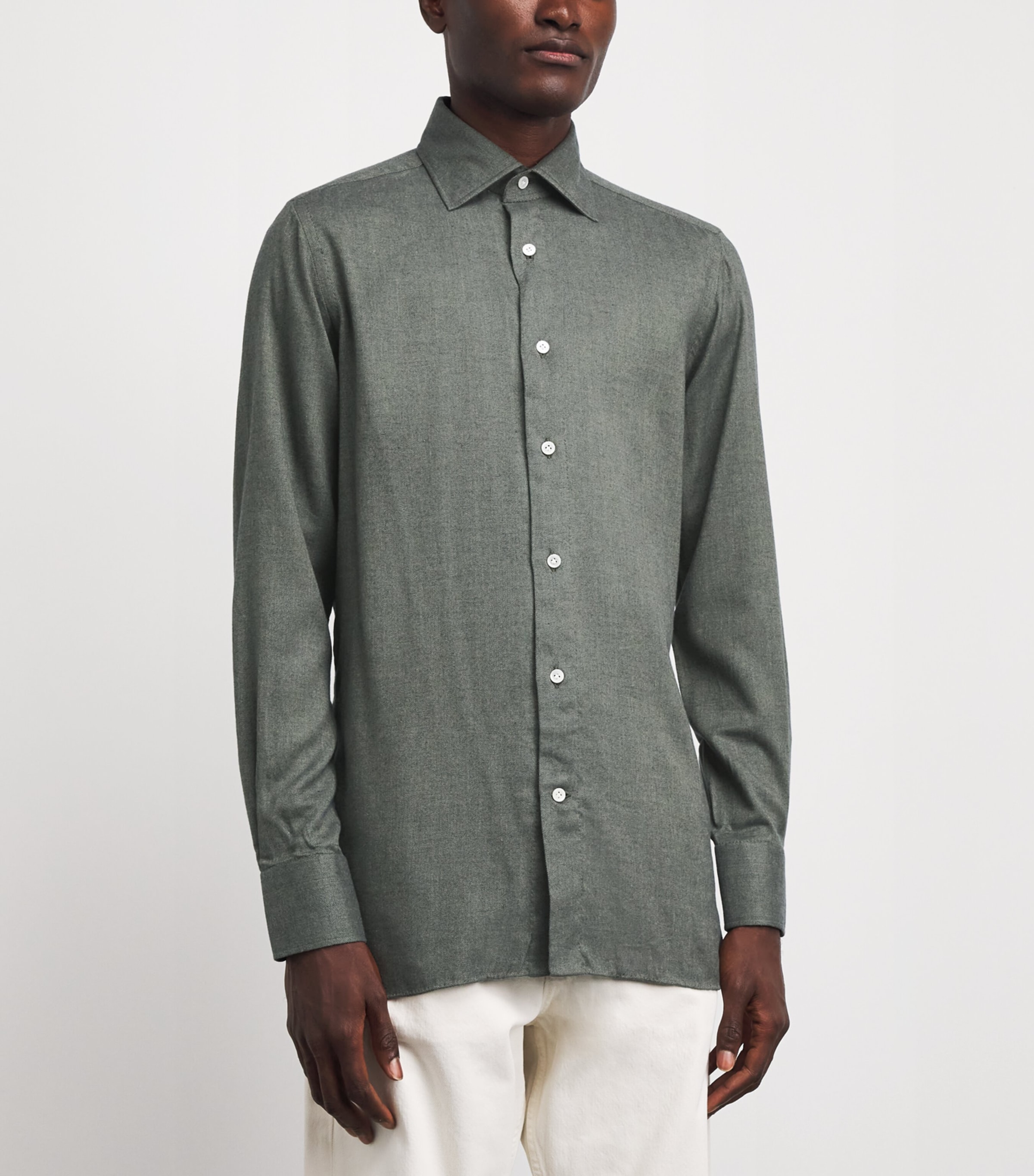 100HANDS Mens Herringbone Shirt Green Image 4