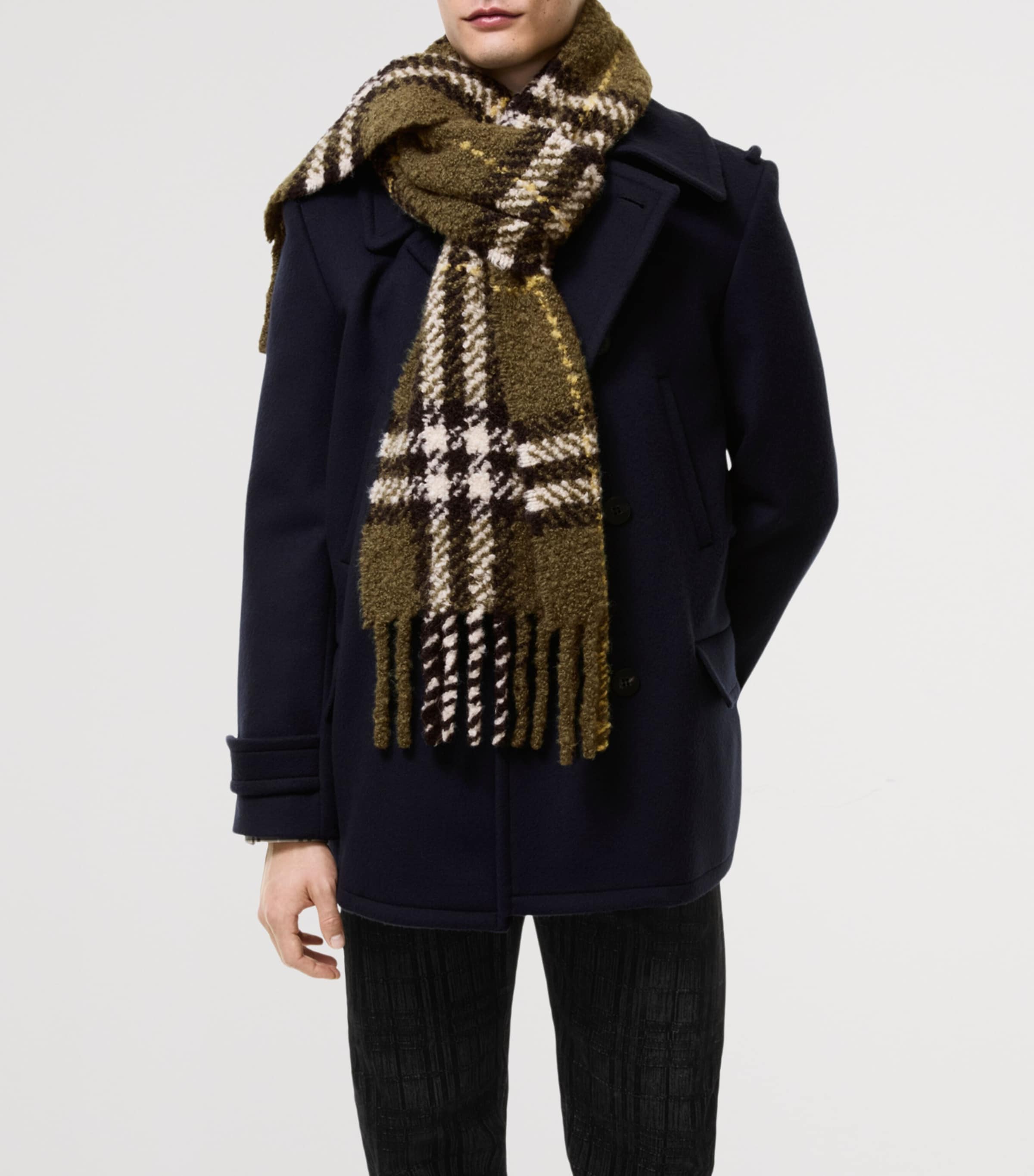 Burberry Alpaca-Blend Bouclé Check Scarf Pea Green Image 4