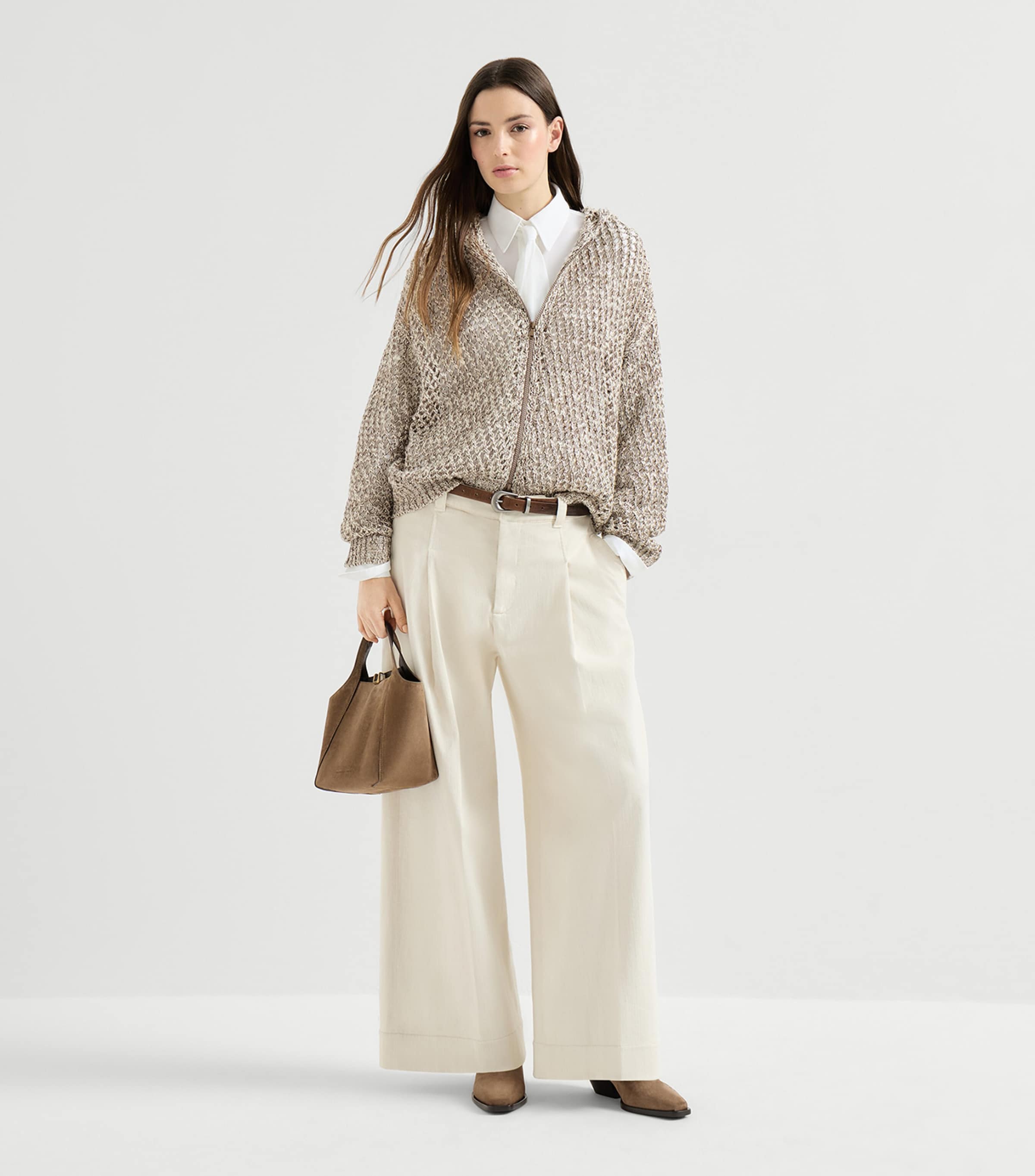 Brunello Cucinelli Womens Silk-Linen-Blend Zip-Up Cardigan Image 2