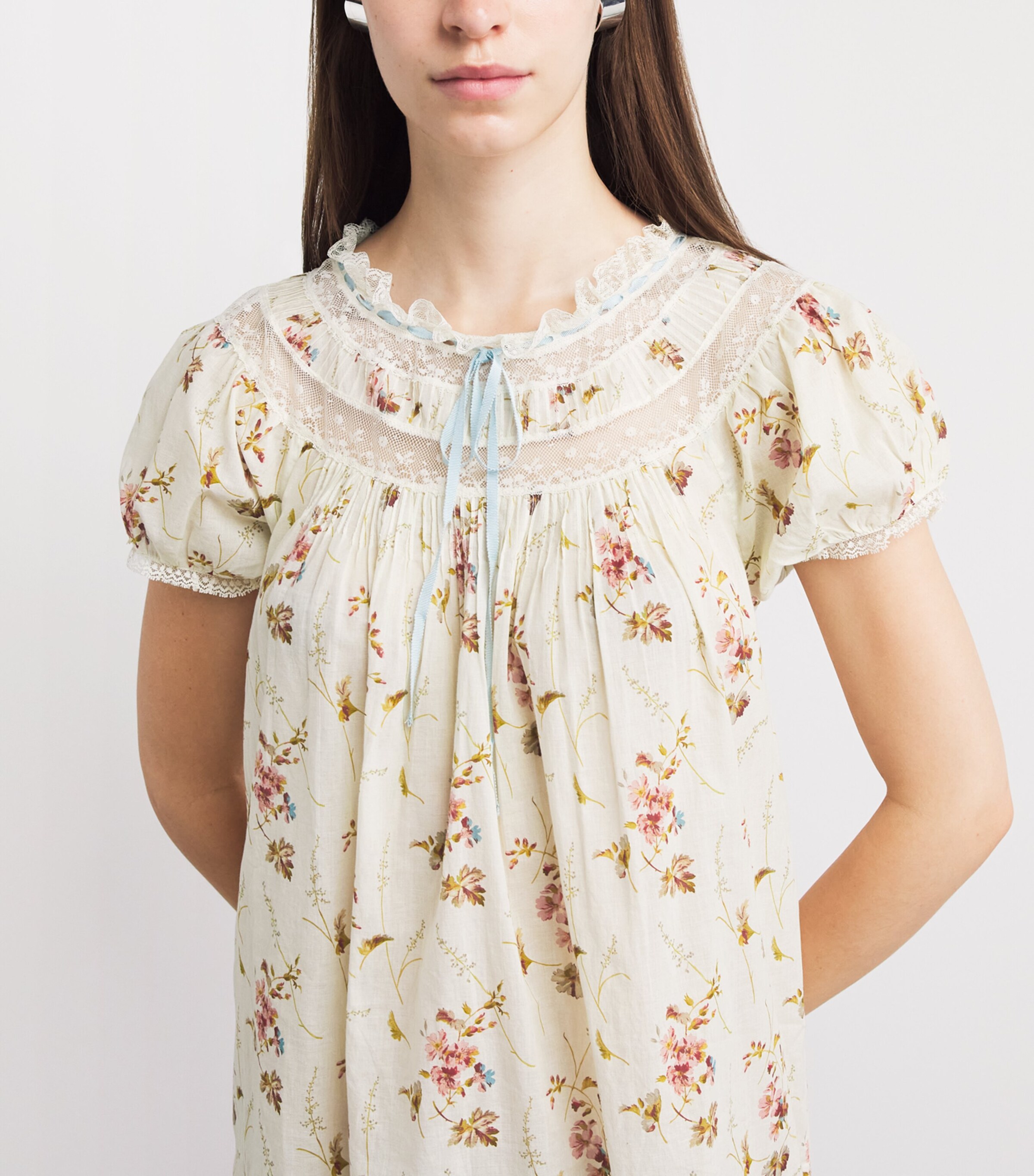 DÔEN Womens Organic Cotton Daphne Mini Dress Blanc Prairie Rose Image 3