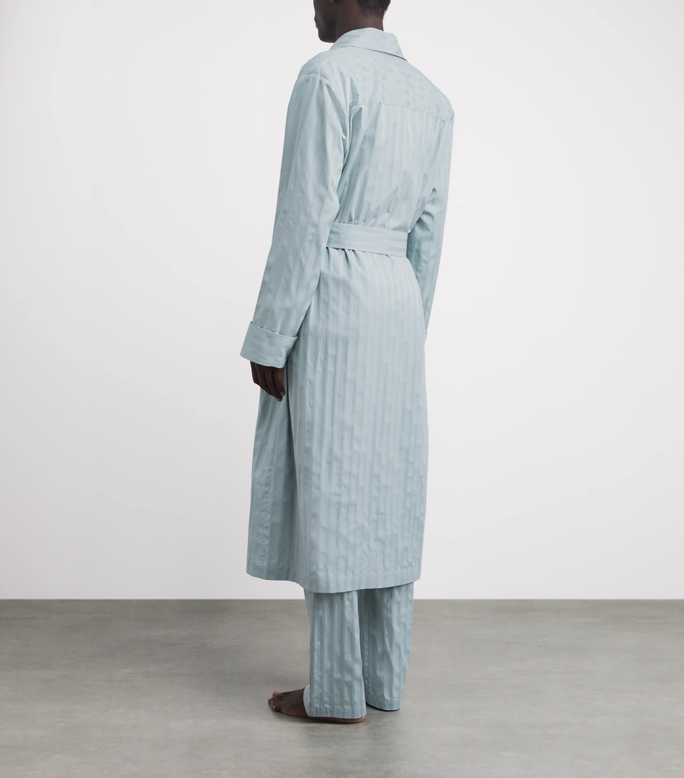 Harrods Mens Cotton Satin-Stripe Night Robe Green Image 4