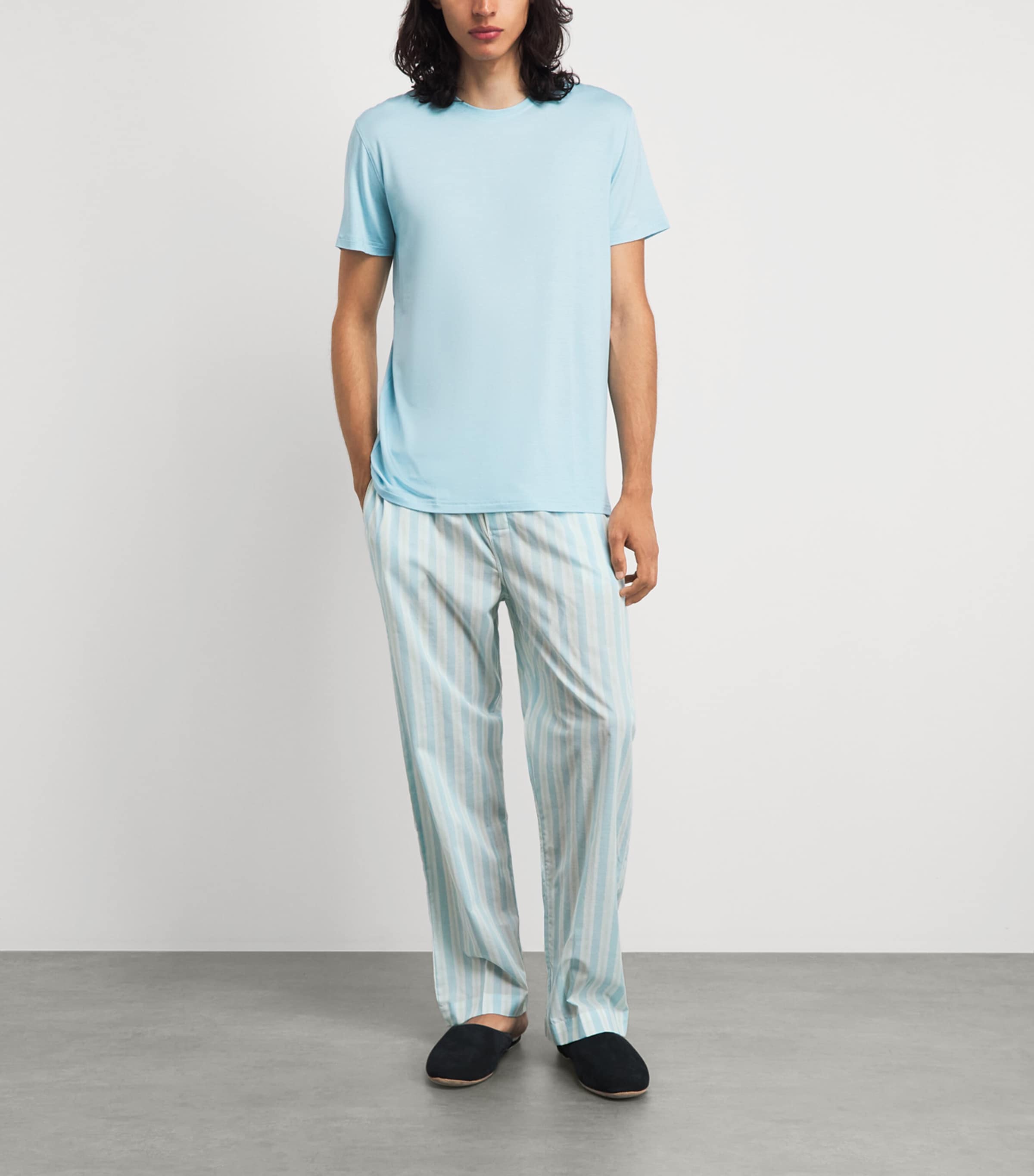 Derek Rose Mens Cotton Amalfi Lounge Trousers Blu Image 2